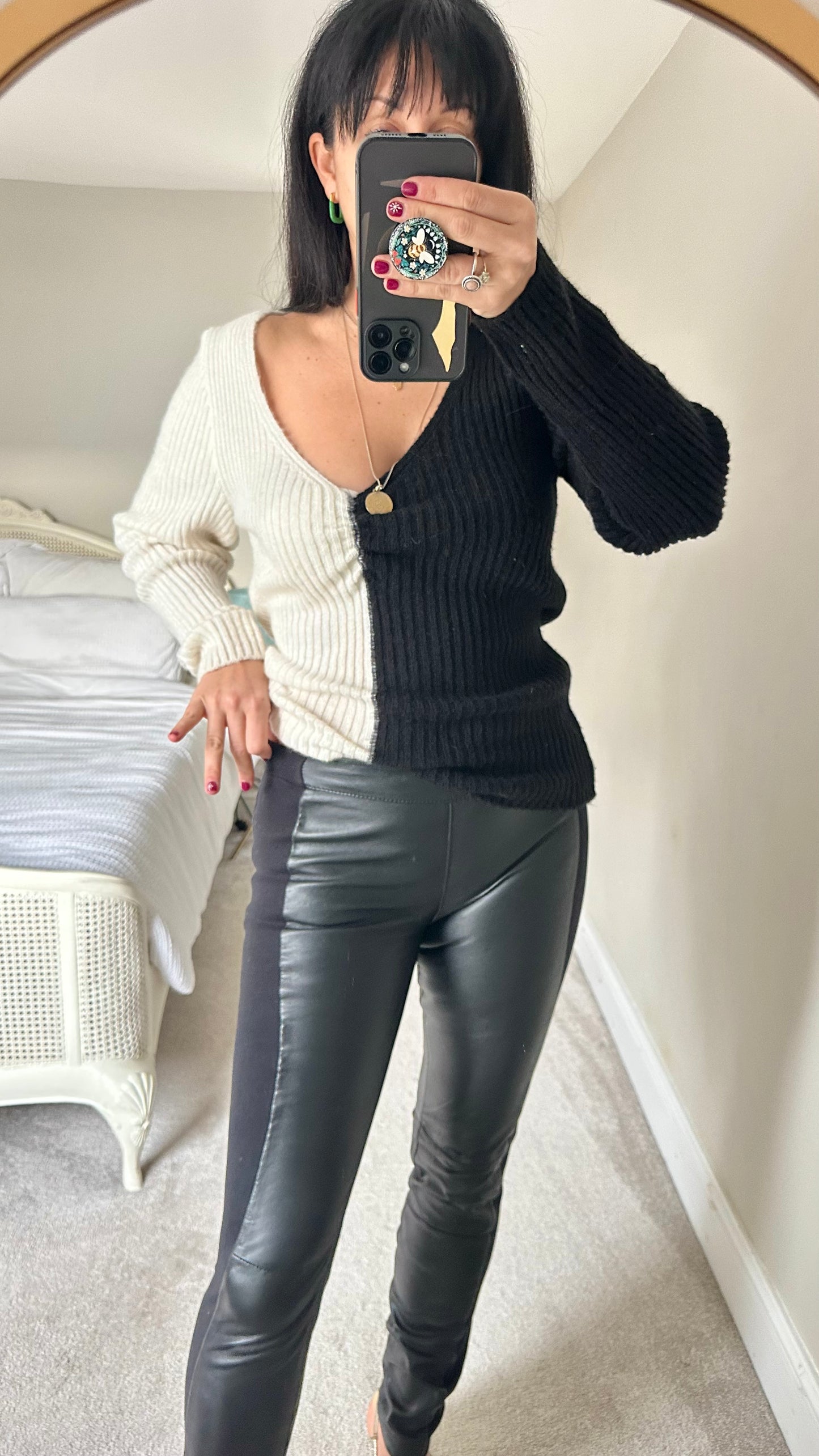 Selected Femme black lambs leather stretch leggings trousers small UK 8 vgc tall