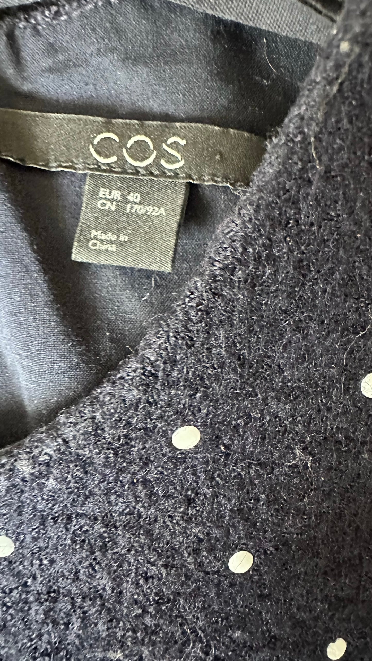 Cos navy blue white polka dot wool blend mini dress large L UK 12 excellent used condition