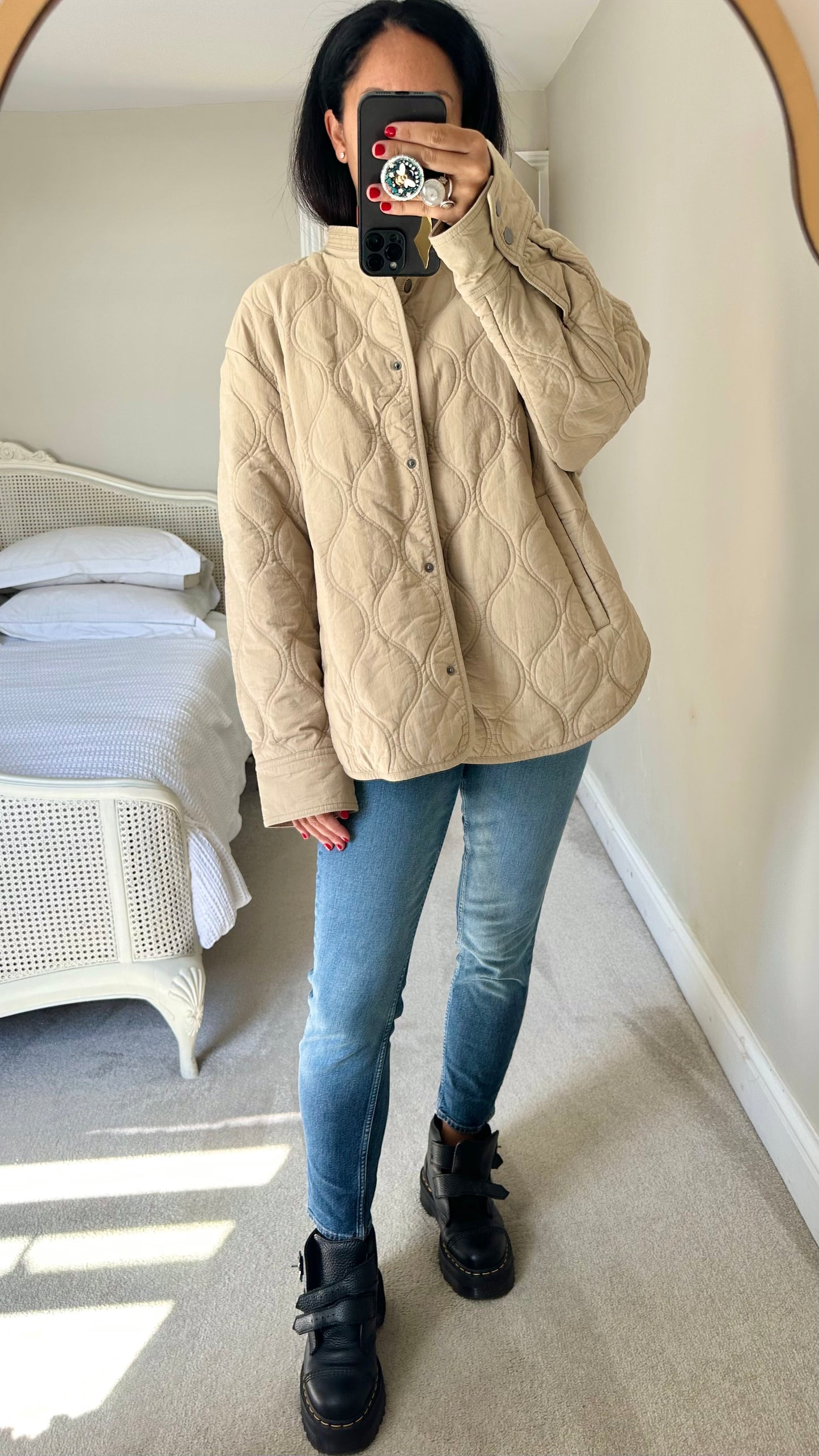 & other stories beige cream sand quilted coat jacket large UK 12 vgc
