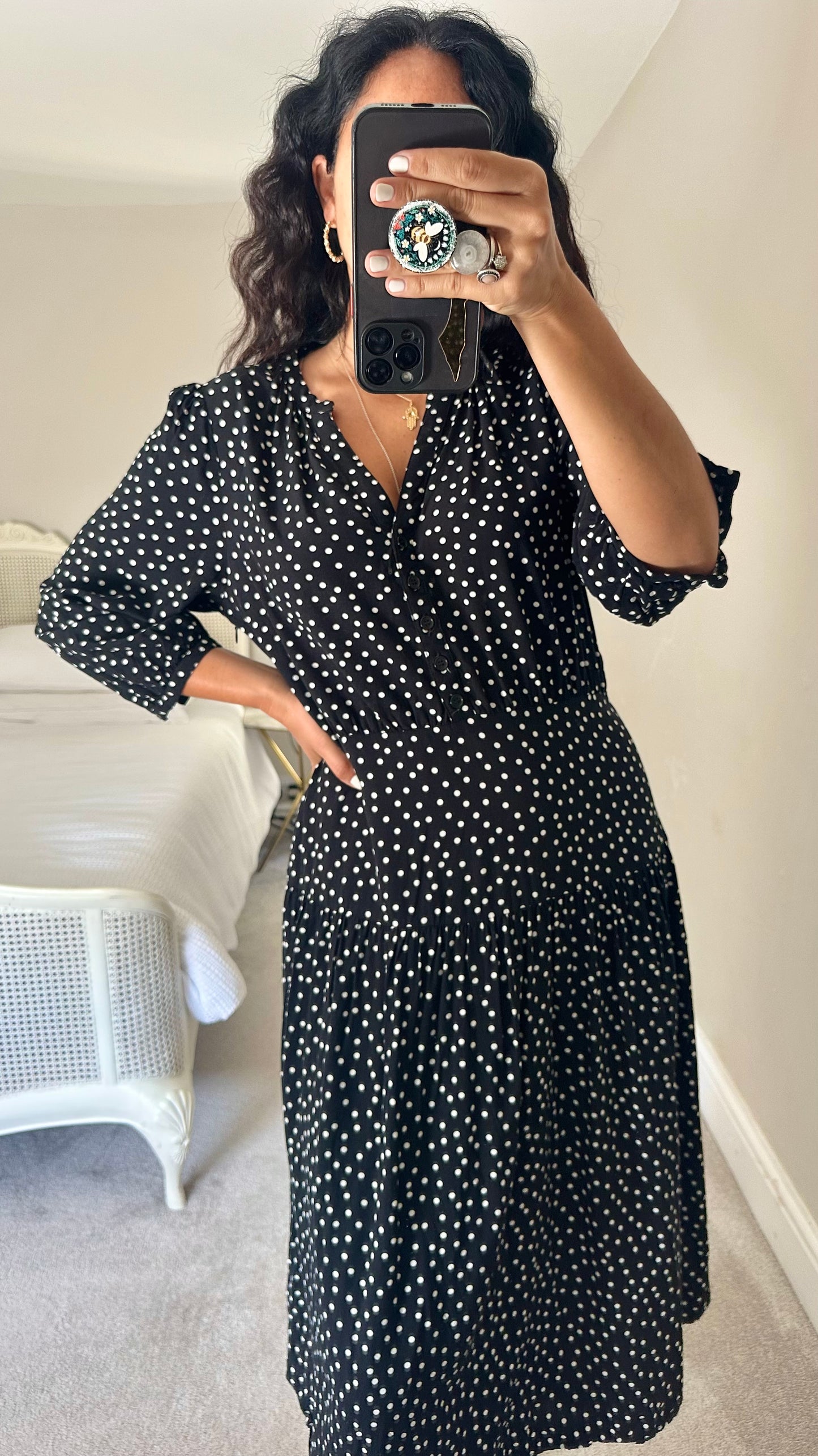Albaray black white polka dot midi long dress UK 12 14 vgc extra large