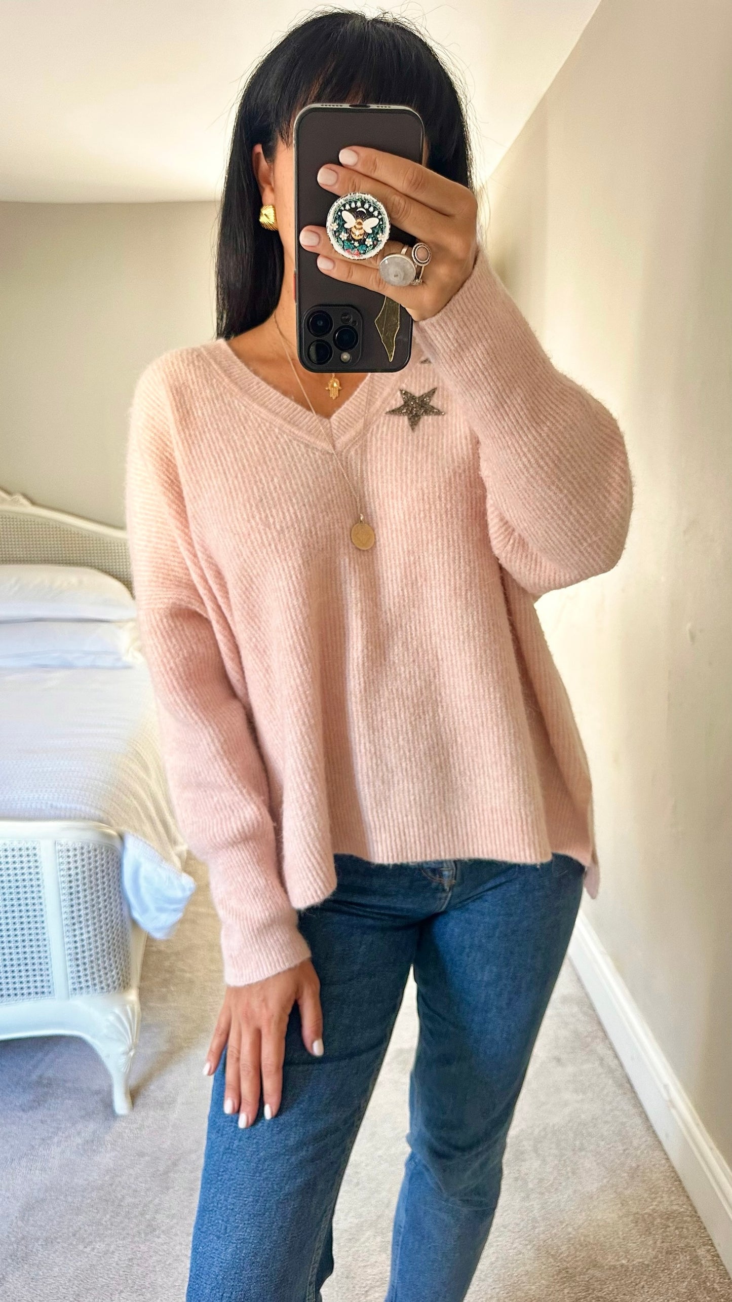 Mint velvet soft pink sparkle star print knitted alpaca blend jumper extra large XL UK 14-16 as new condition