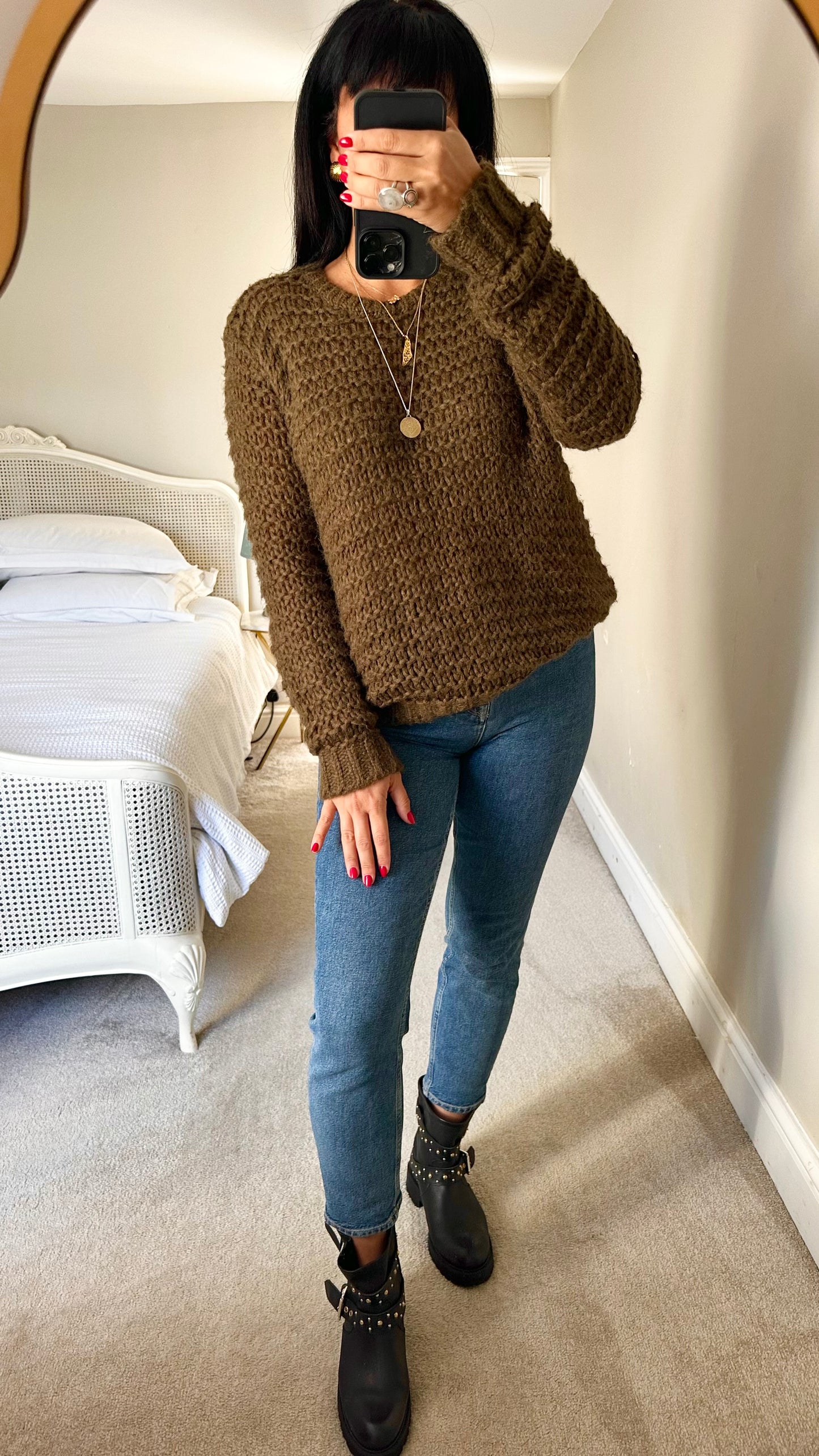 Topshop khaki olive green chunky knit mohair wool blend medium M UK 10 years excellent used condition