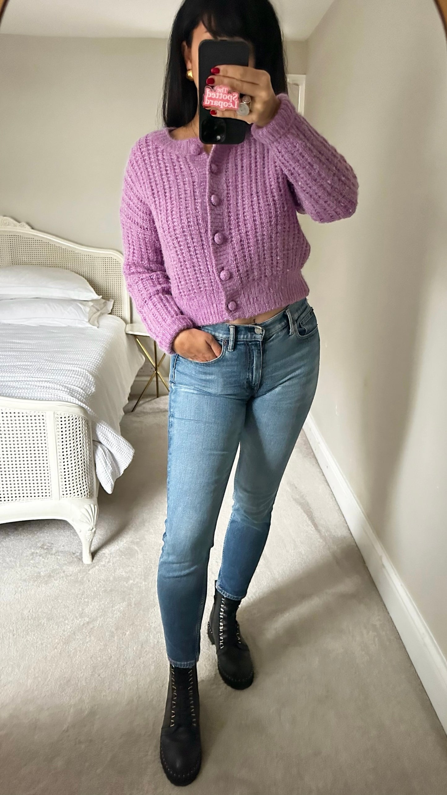 & other stories lilac shimmer alpaca blend knitted cardigan small UK 8-10 vgc