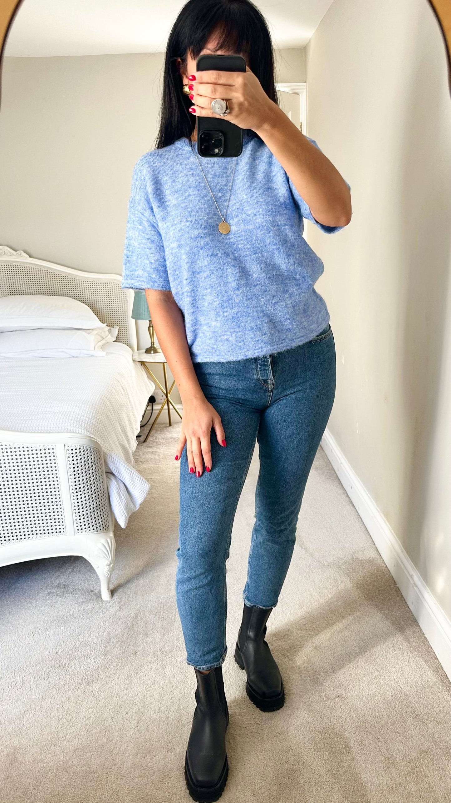Selected femme @Anthropologie light blue merino wool blend short sleeve knitted jumper small S UK 8 NWT