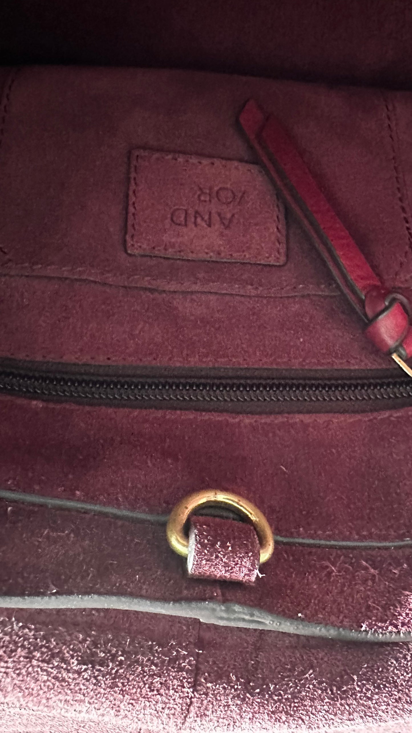 And/or John Lewis burgundy red real leather satchel handbag bag studded vgc