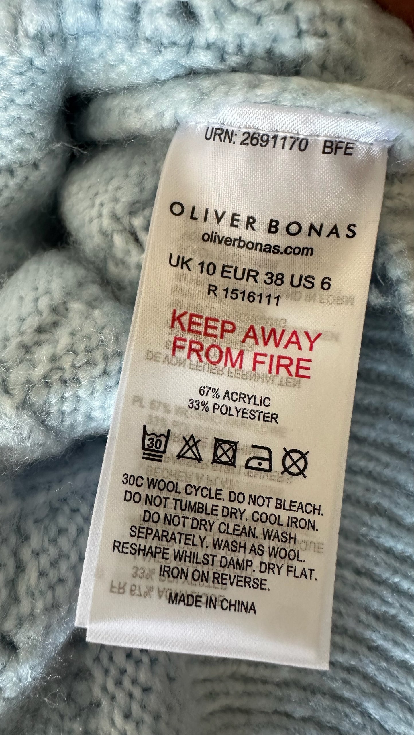 Oliver bonas light blue shell crochet knitted cardigan medium UK 10 vgc w25