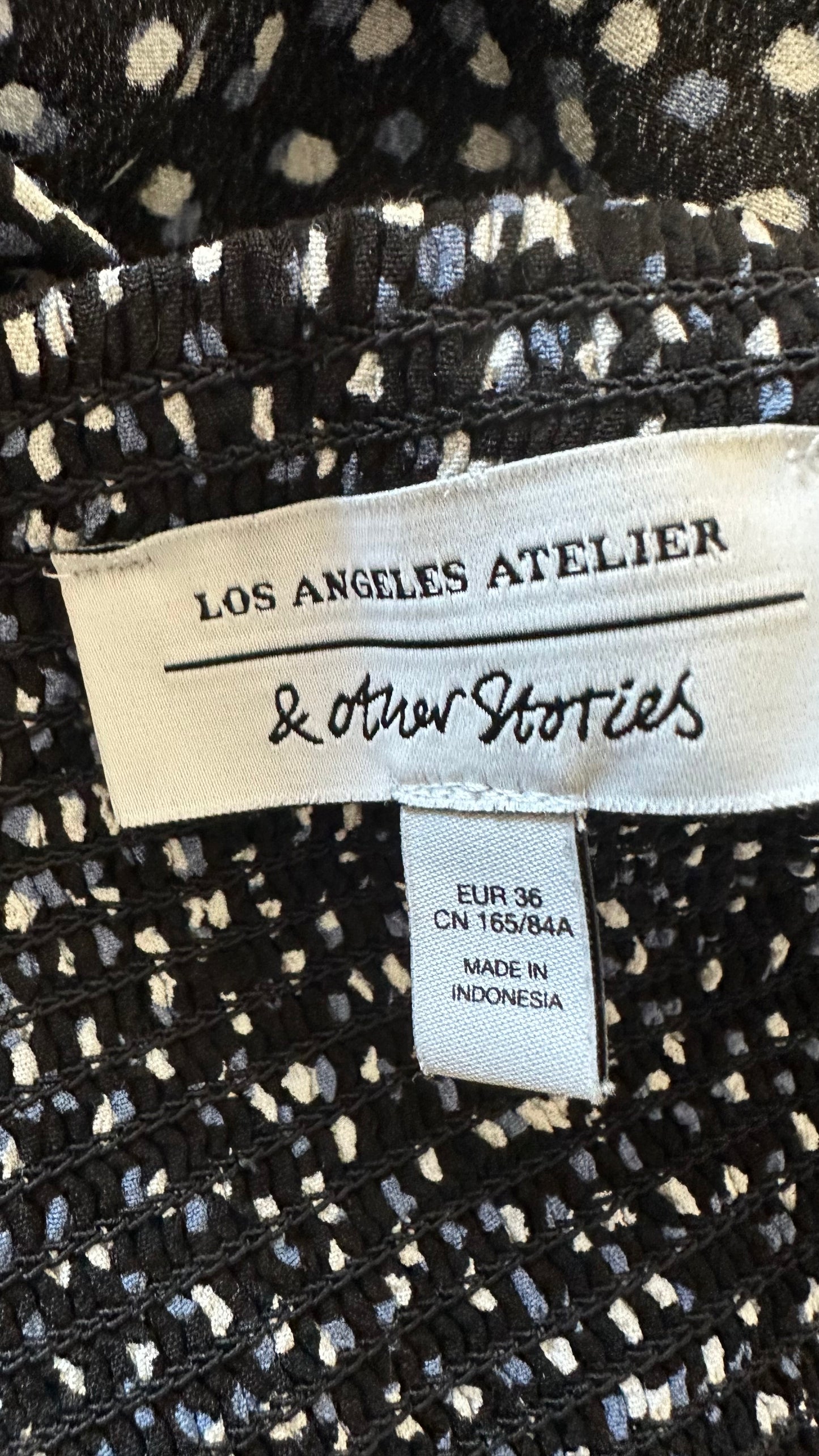 & other stories black white blue polka dot side split midi long dress small large UK 8 12 vgc