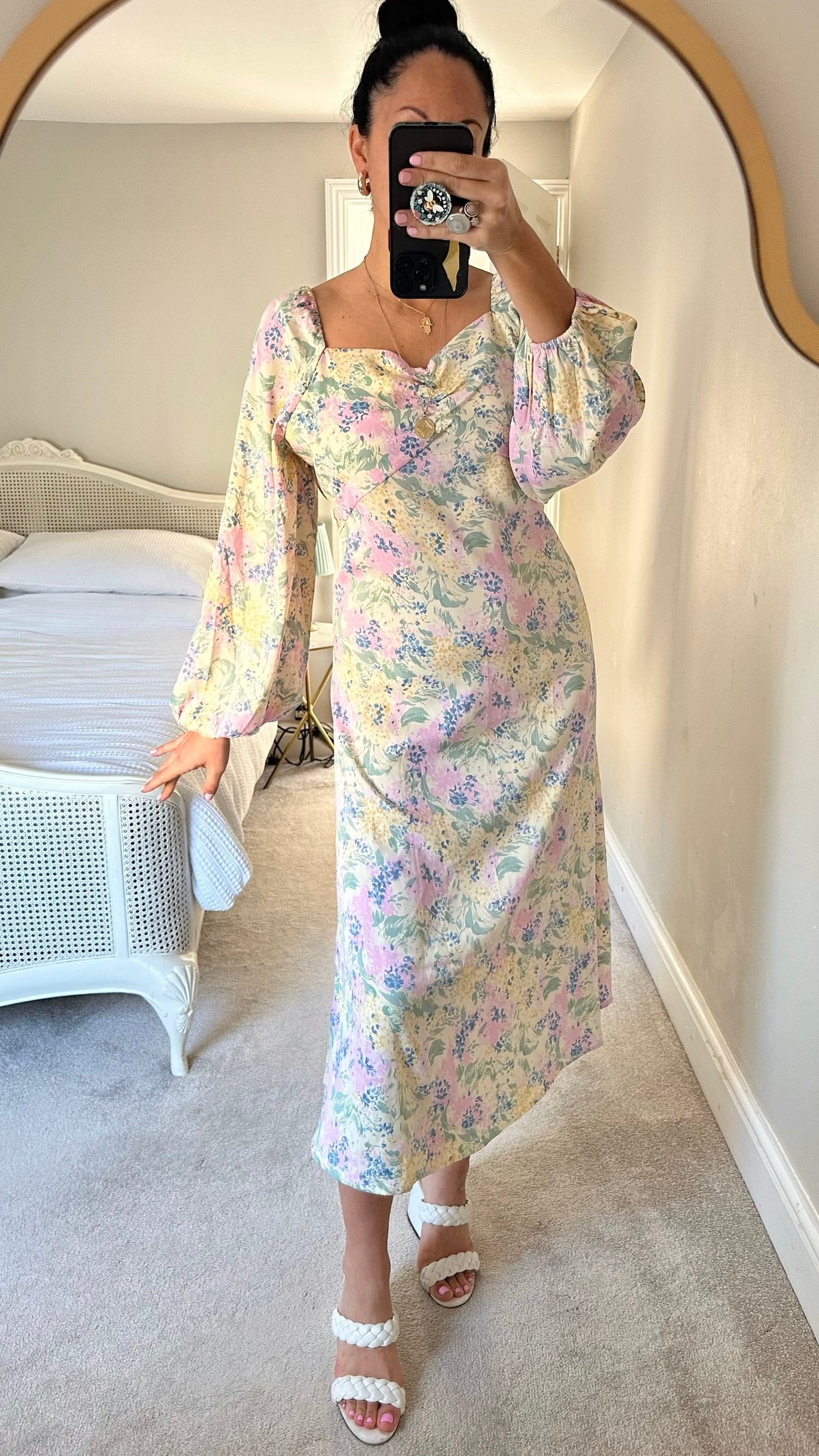 Y.A.S lilac butter yellow floral long sleeve maxi dress wedding guest extra large XL UK 14 BNWT