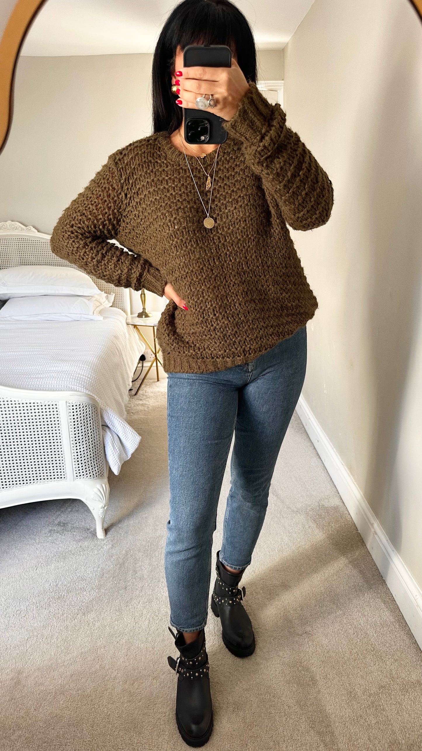 Topshop khaki olive green chunky knit mohair wool blend medium M UK 10 years excellent used condition