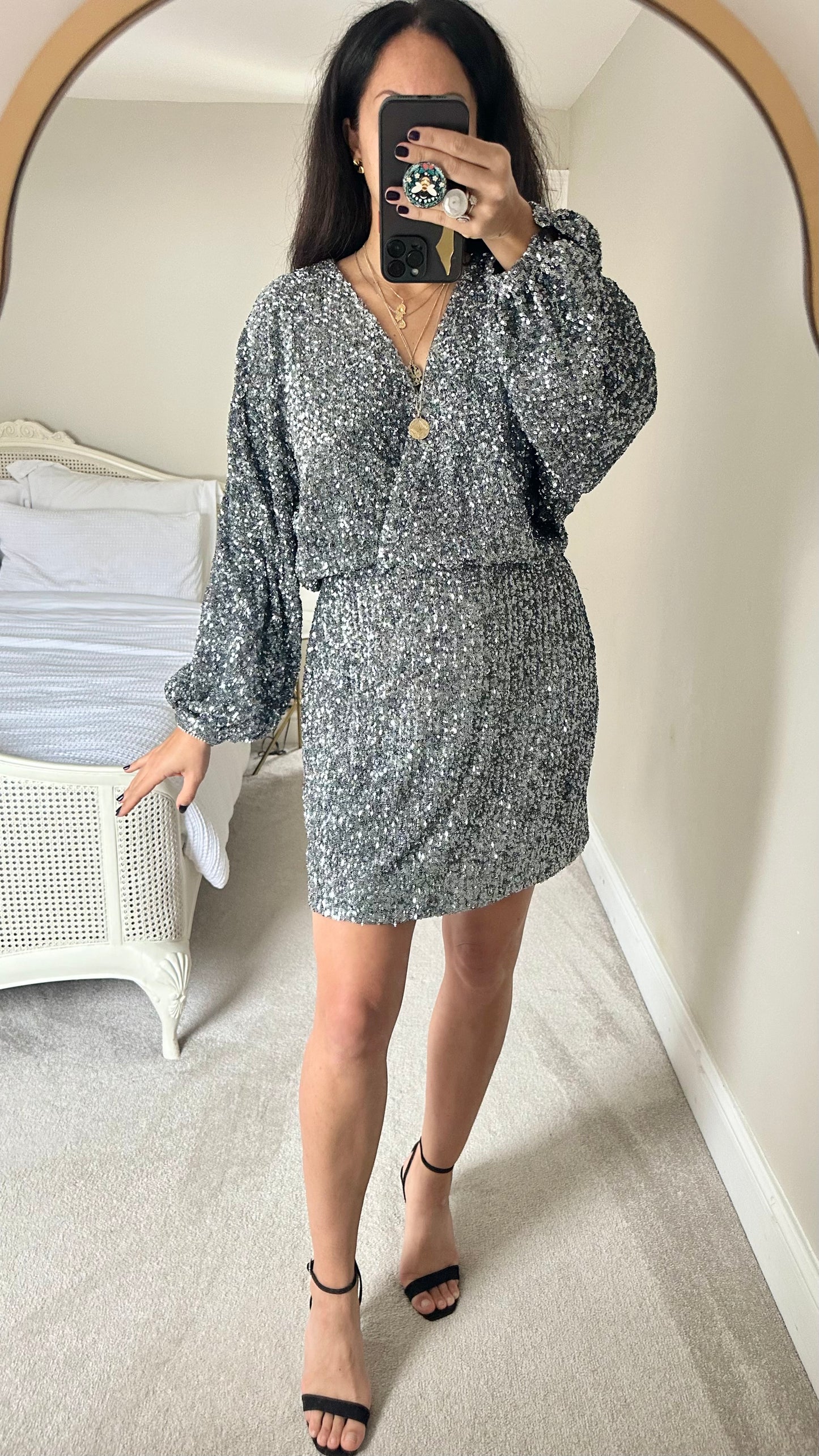 & other stories silver sequin backless party dress large UK 12-14 vgc