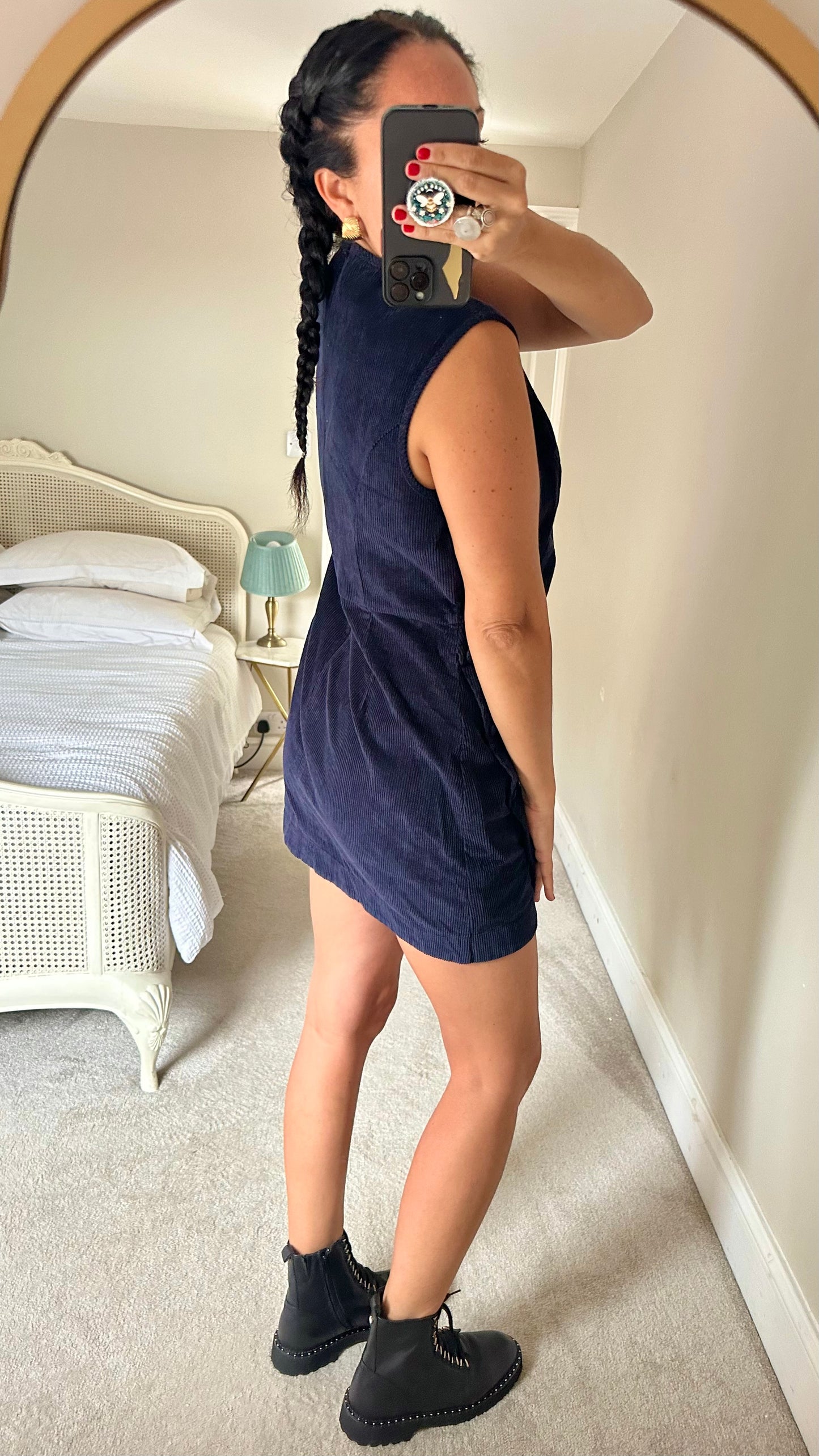 Nobody’s Child navy blue corduroy mini casual autumn dress extra large UK 14 vgc w25
