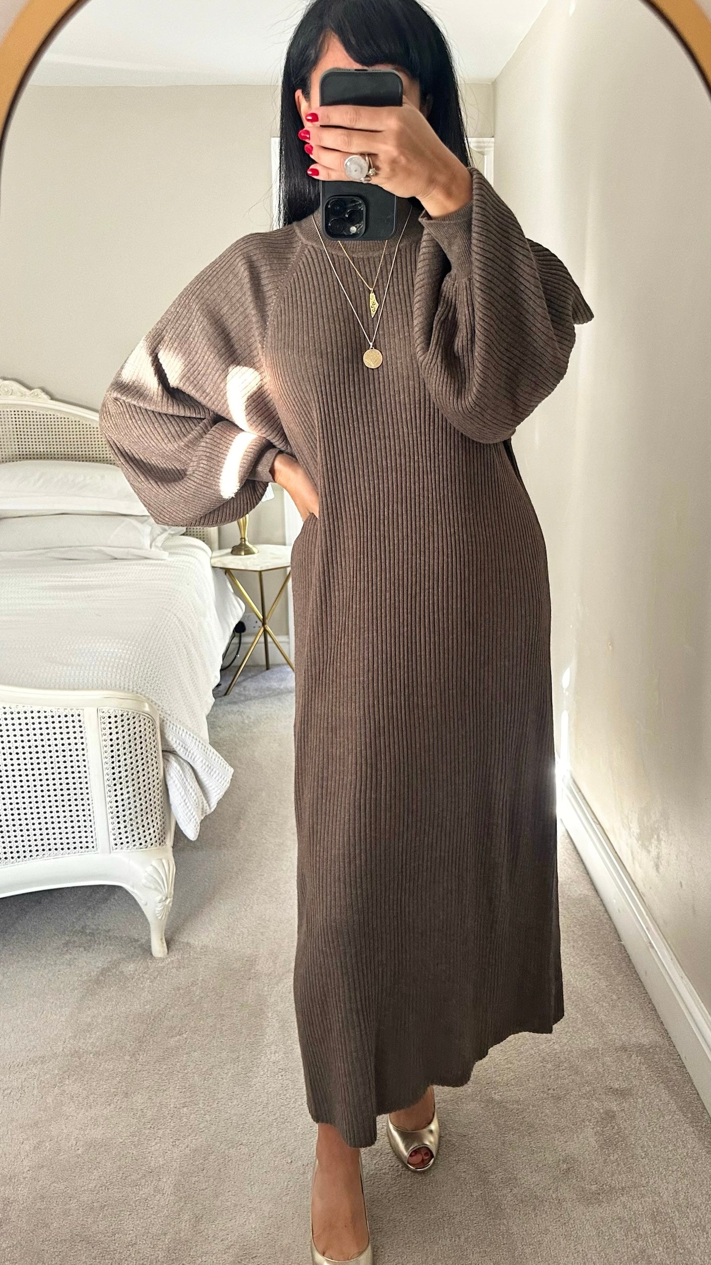 Selected femme at Anthropologie brown mink ribbed jumper dress large UK 14-16 vgc