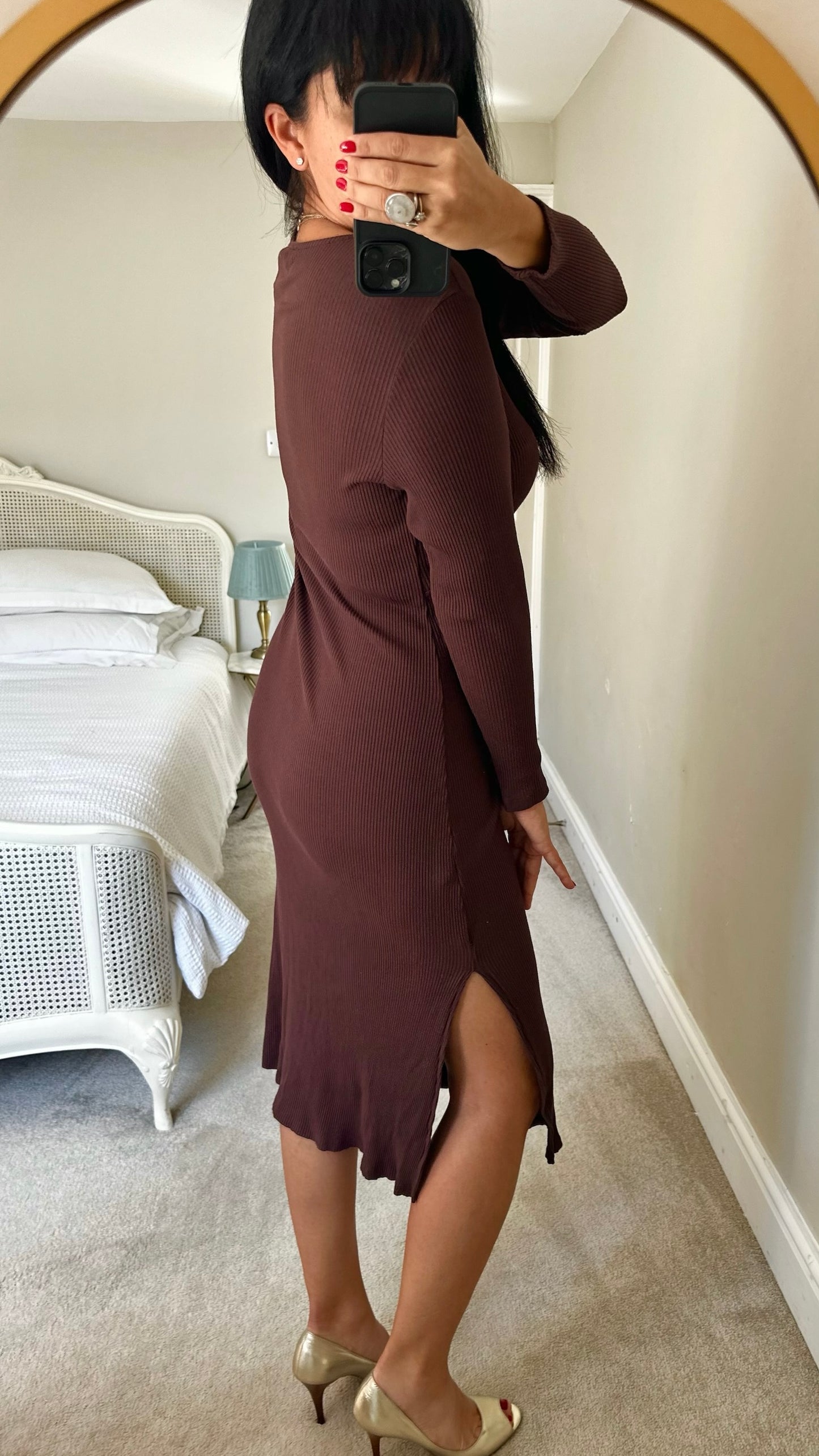 Nobody’s child brown ribbed midi dress medium large ML UK 12 excellent used condition