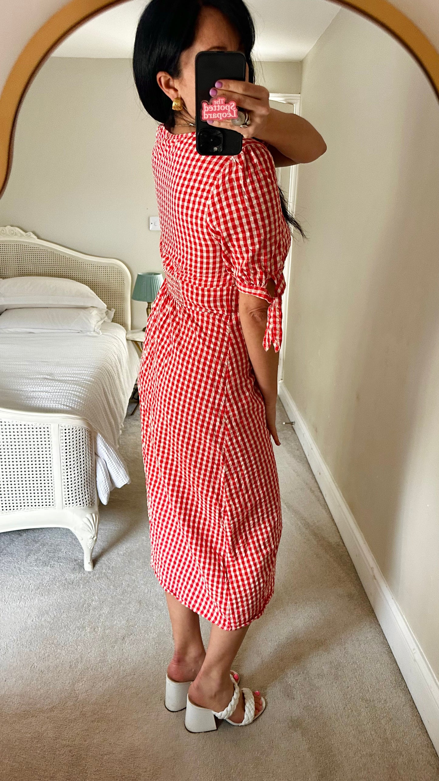 Nobody’s Child Red cream gingham check button up midi long dress medium UK 14 vgc