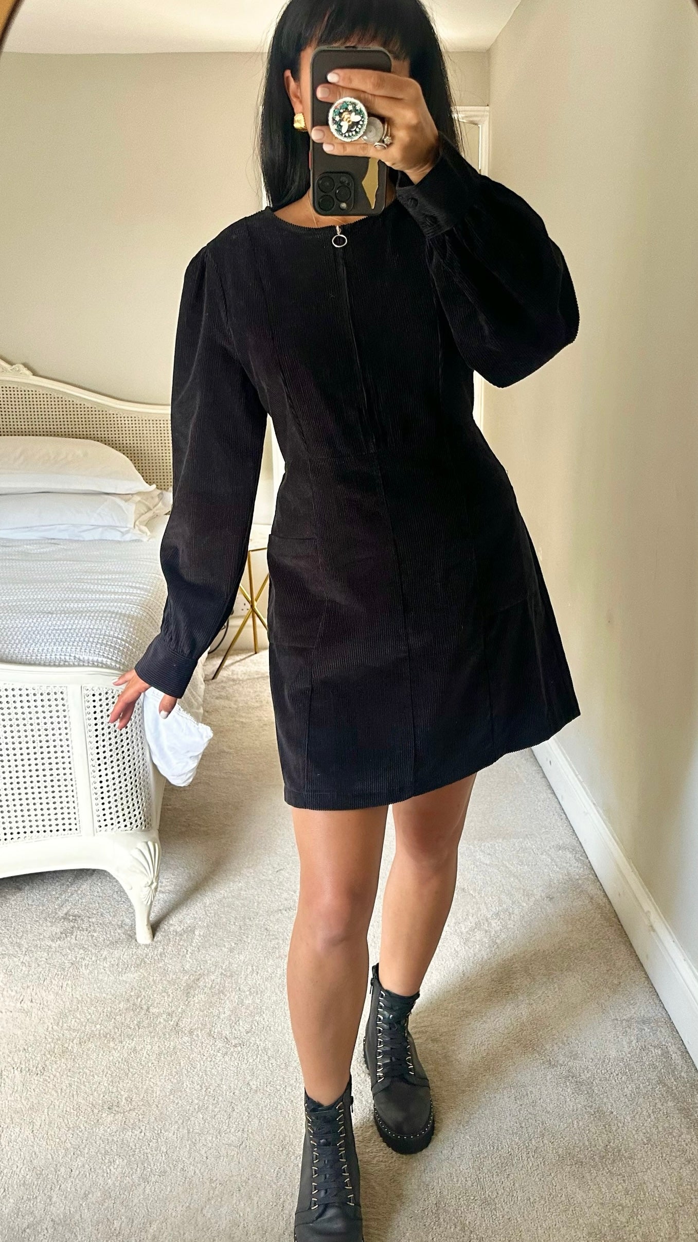 Nobody's child black corduroy zip up casual dress extra large UK 14 vgc w25