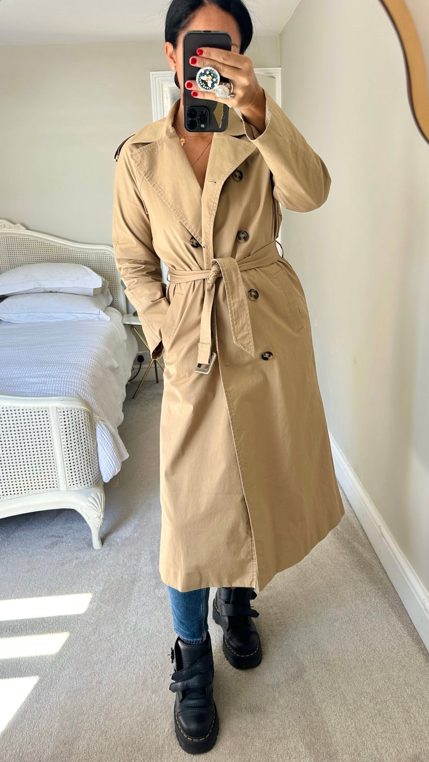 & other stories beige trench coat mac long line medium UK 10-12 vgc w25