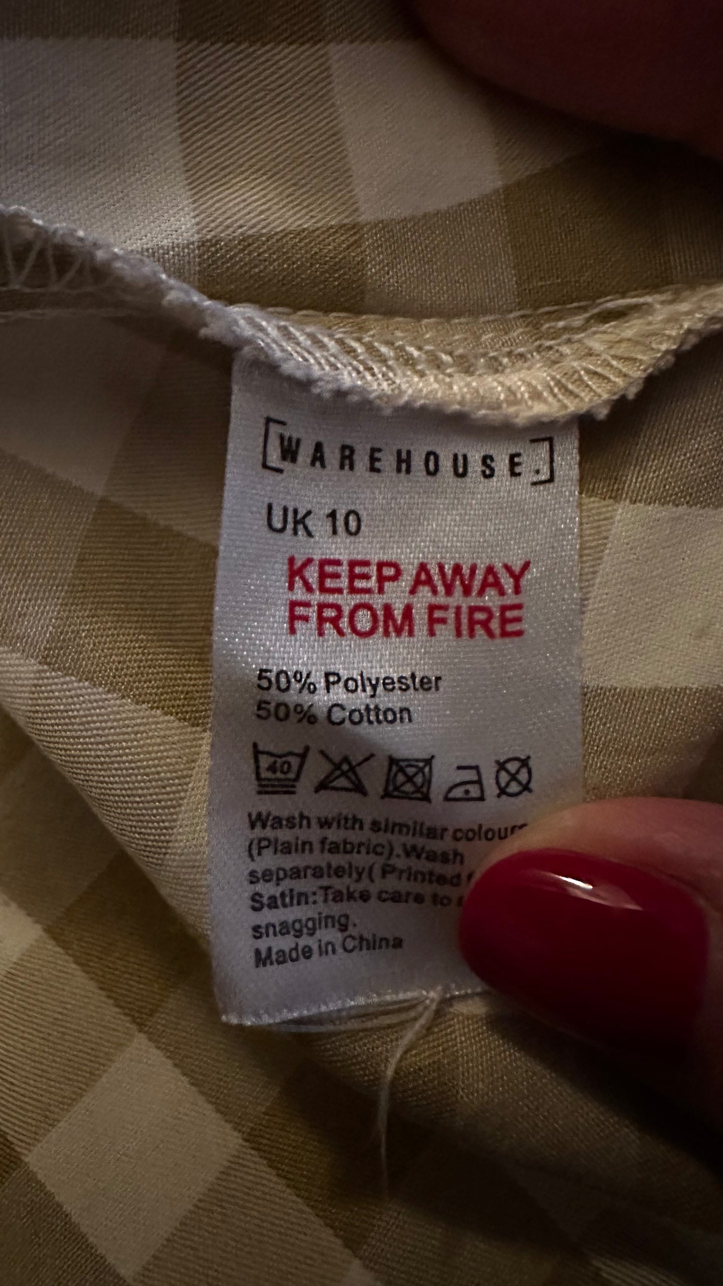 Warehouse cream taupe beige gingham check midi long dress small UK 10