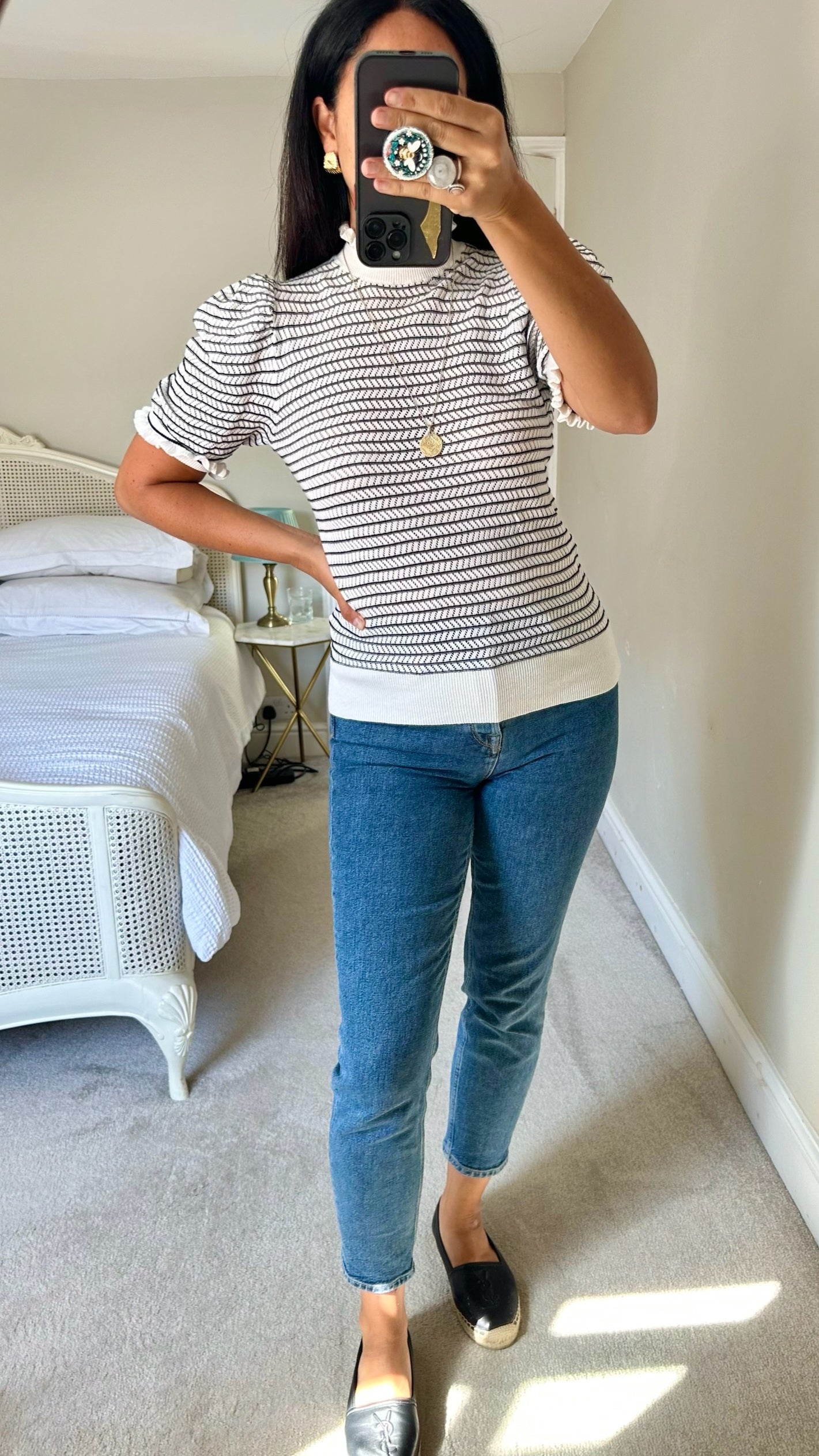 Soaked in luxury white black stripe knitted jumper top small UK 8-10 vgc w25