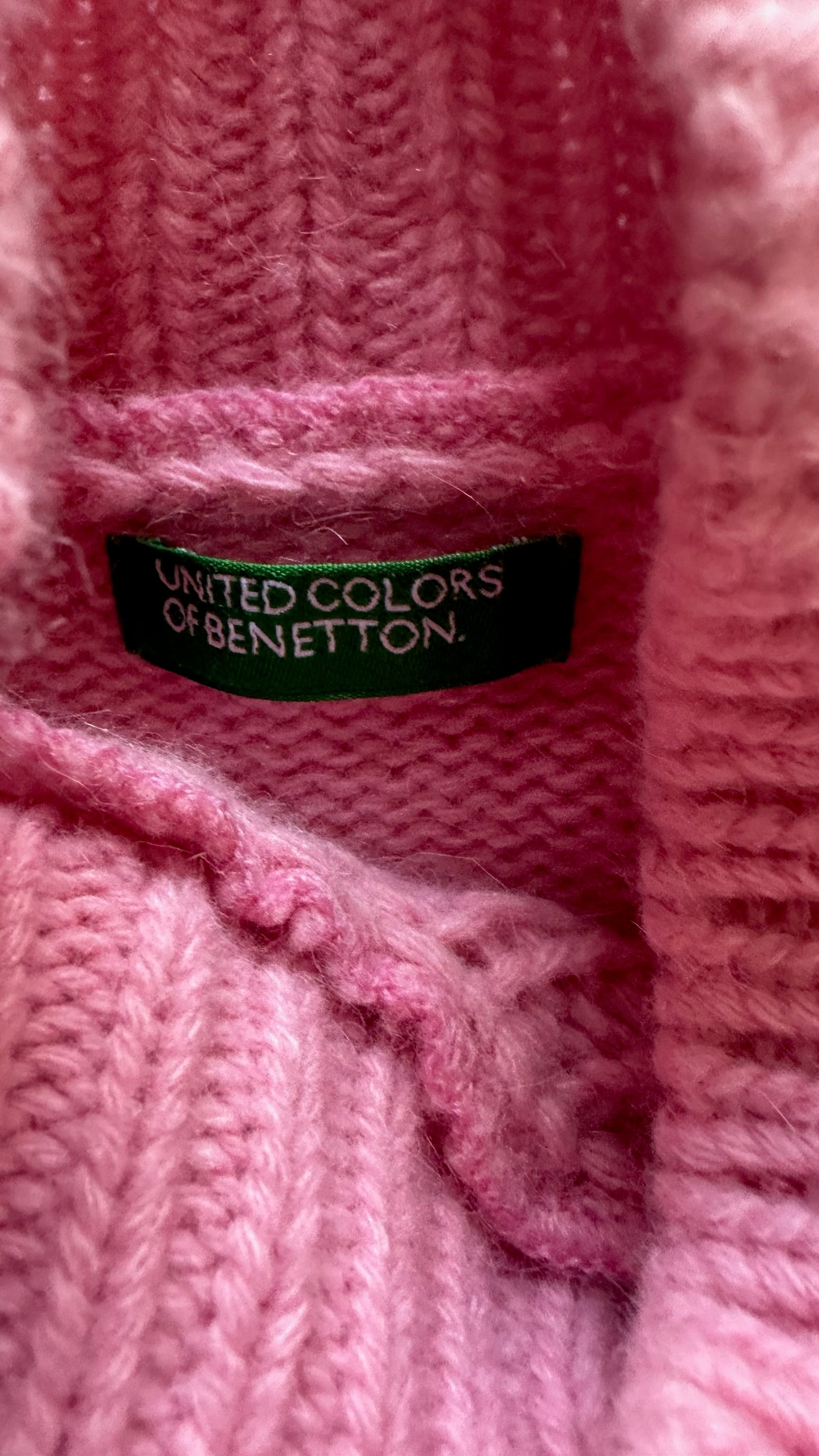 United colors of benetton candy pink high wool angora blend knitted crochet jumper medium UK 10 vgc w25