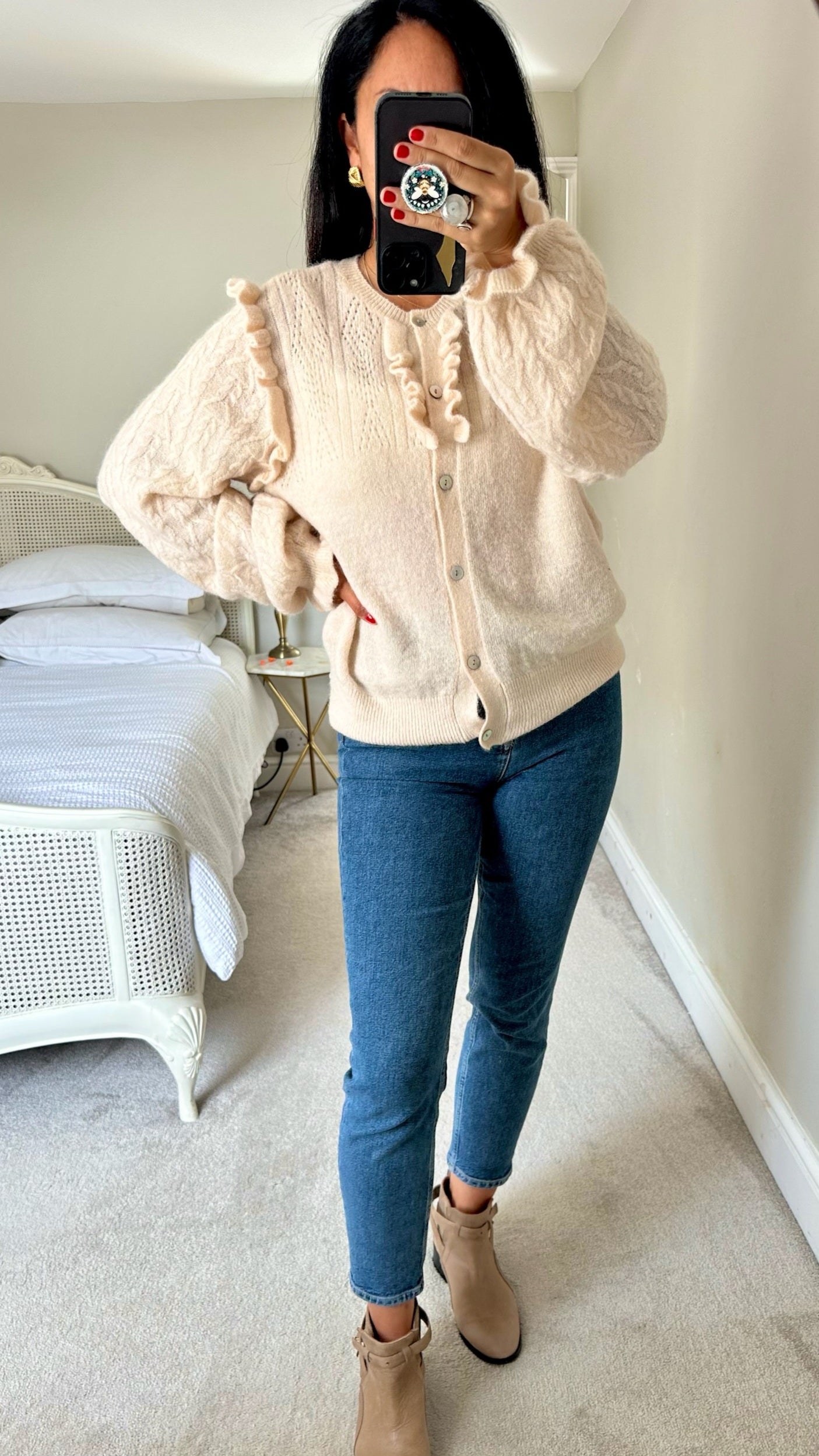 YAS cream white alpaca blend knitted cardigan extra large UK 14 vgc w25