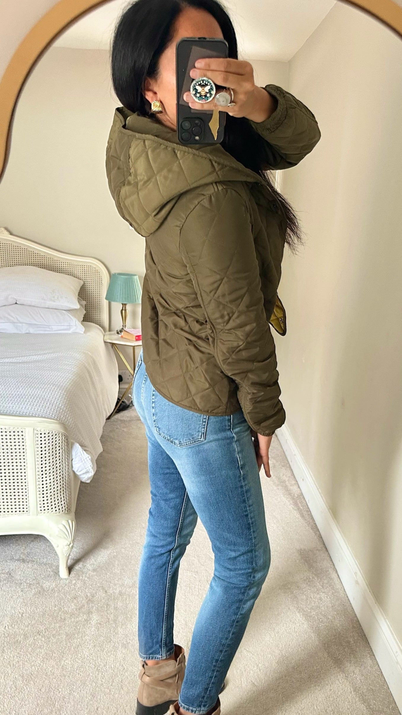 Zara olive green khaki quilted coat jacket medium UK 10 vgc w25