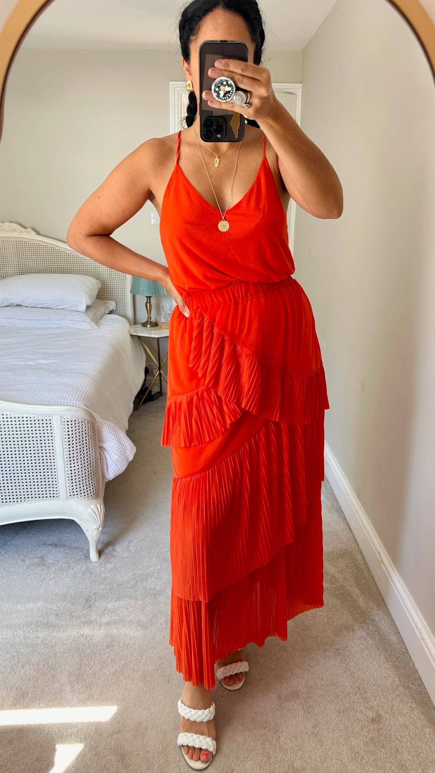 Gestuz orange tiered strappy wedding guest dress medium UK 10-12 vgc