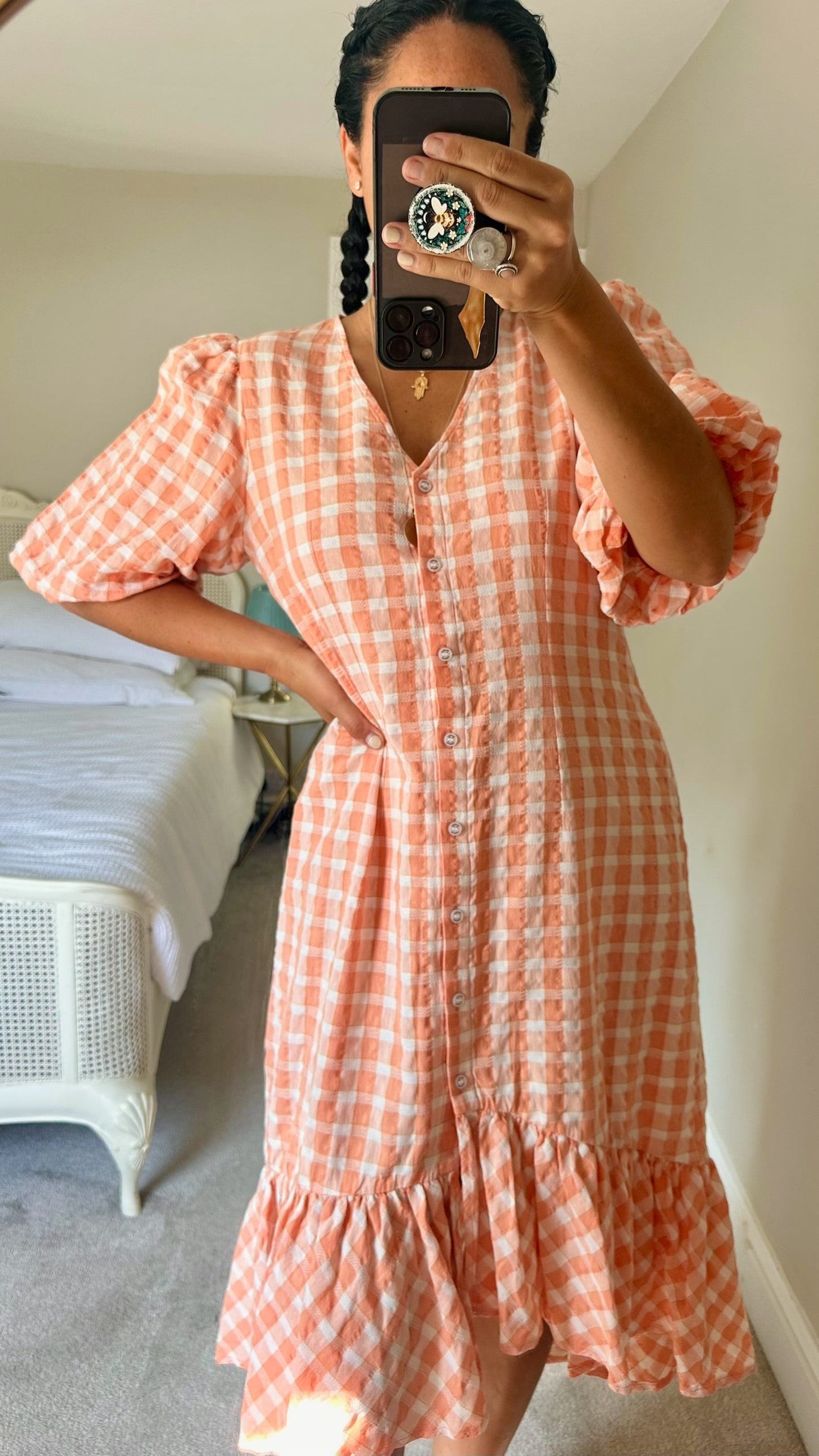 Palones @ net-a-porter orange coral gingham holiday dress large UK 12-14 vgc