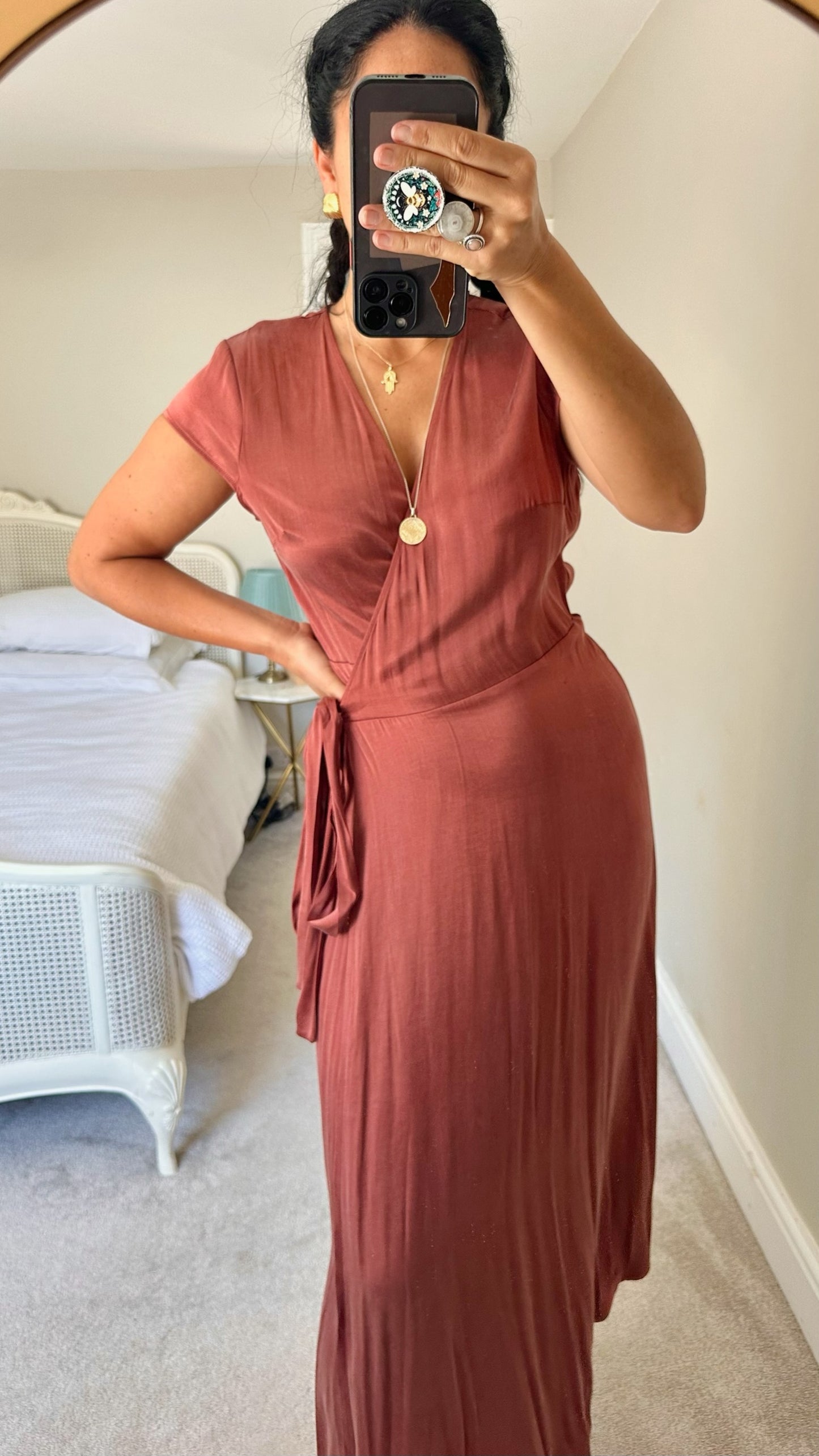 & other stories burnt orange terracotta wedding guest wrap maxi long dress extra large UK 14 vgc