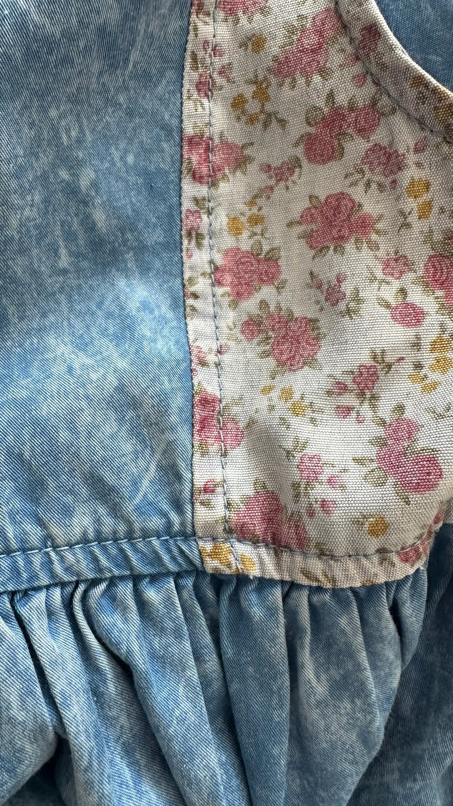 Topshop denim floral vintage print mini dress large UK 12 vgc