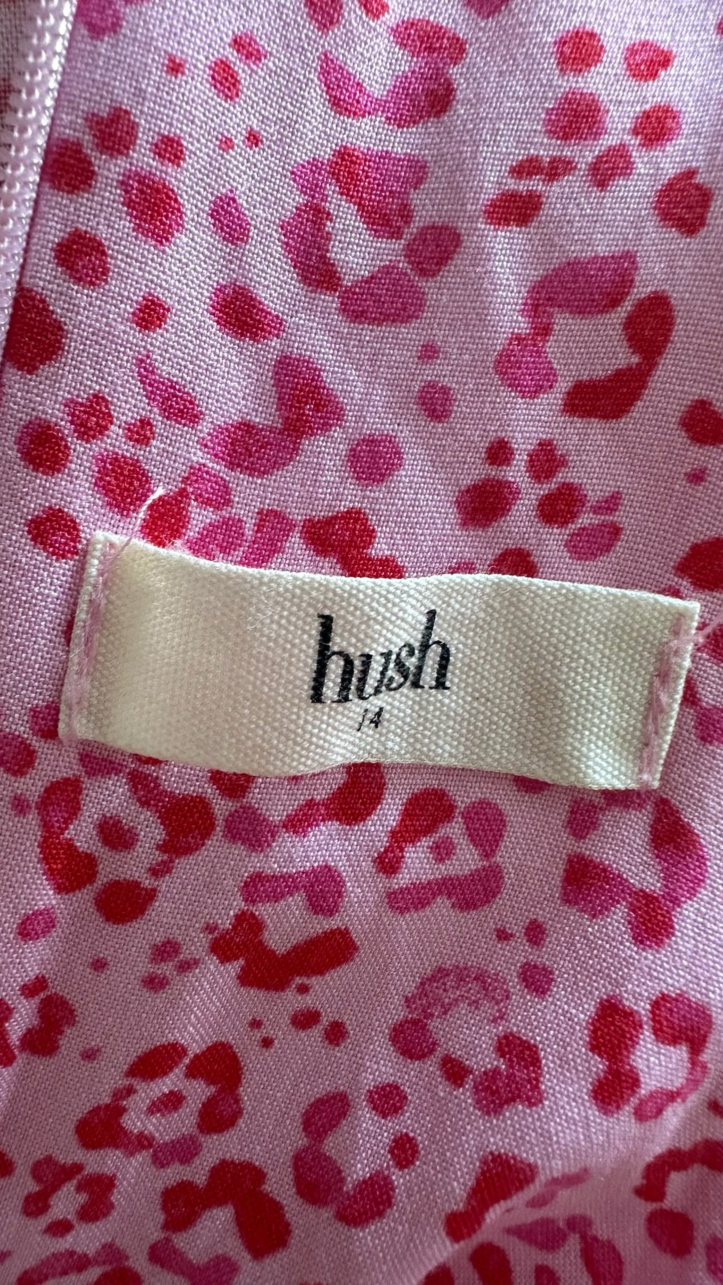 HUSH rose fuchsia pink leopard print maxi holiday dress extra large UK 14 vgc