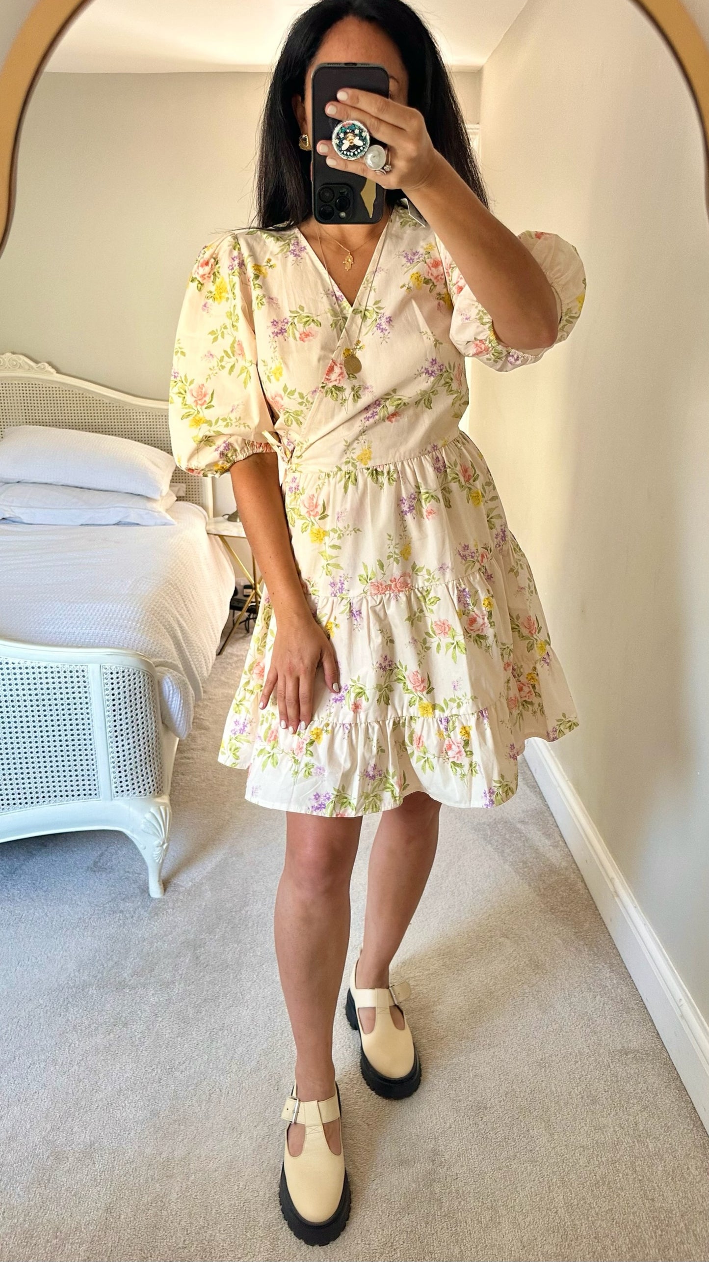 Nobody’s child cream romantics floral printed mini dress medium large UK 12-14 vgc