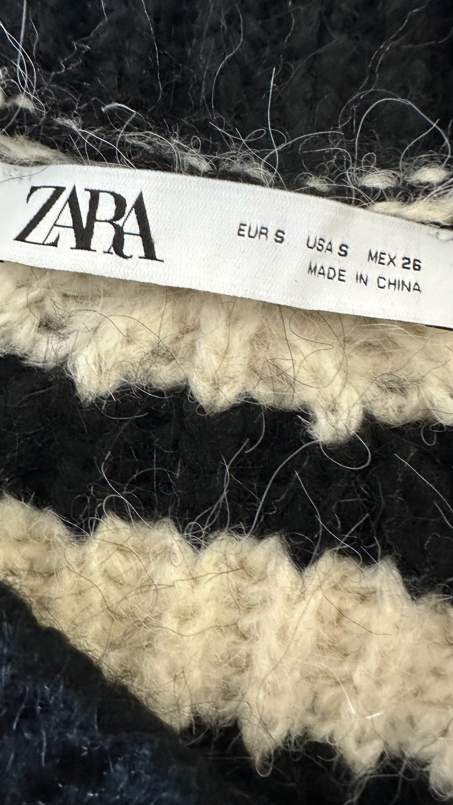 Zara cream black knitted jumper cardigan stripe wool blend small UK 8-10 vgc w25