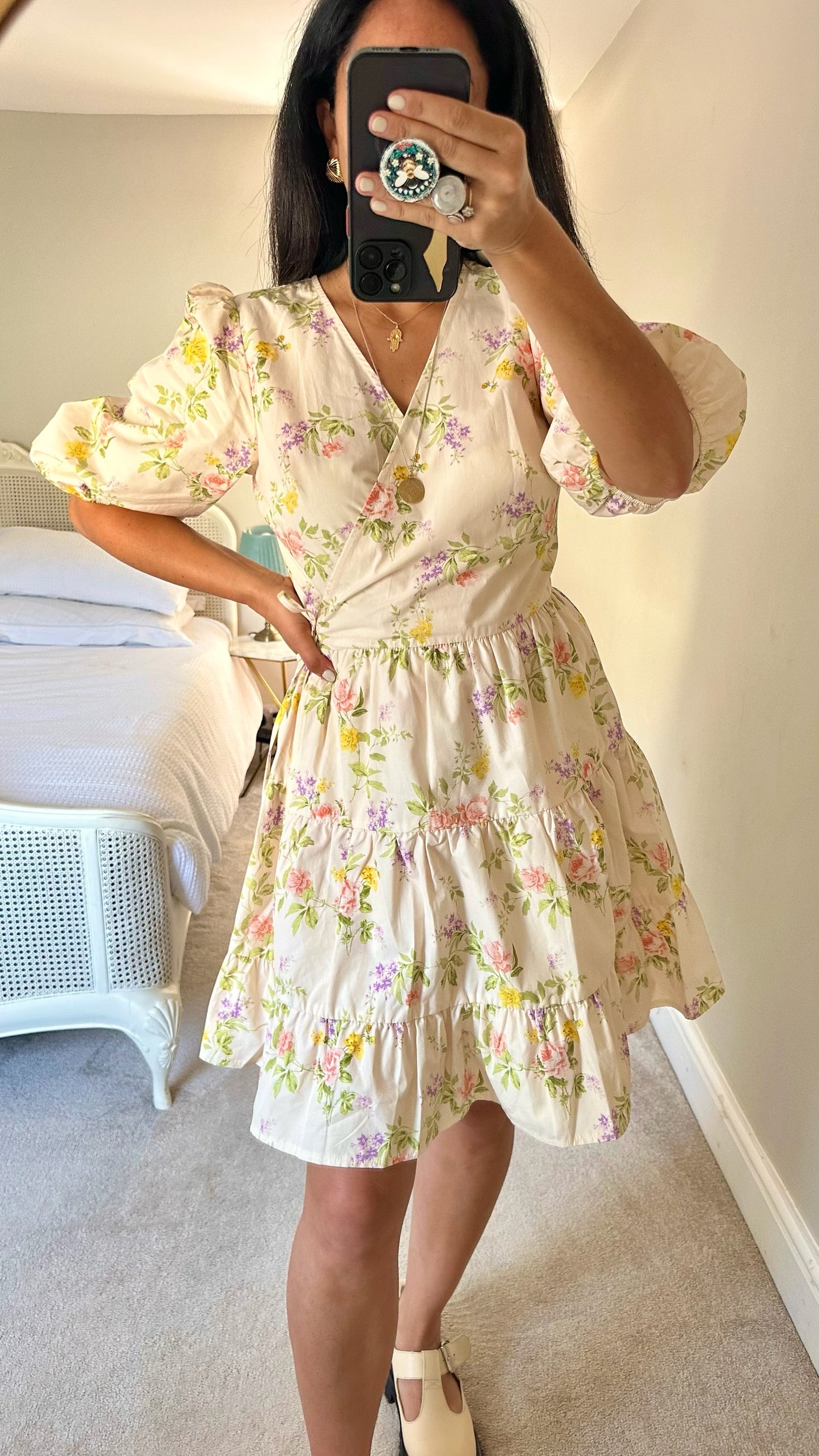 Nobody’s child cream romantics floral printed mini dress medium large UK 12-14 vgc