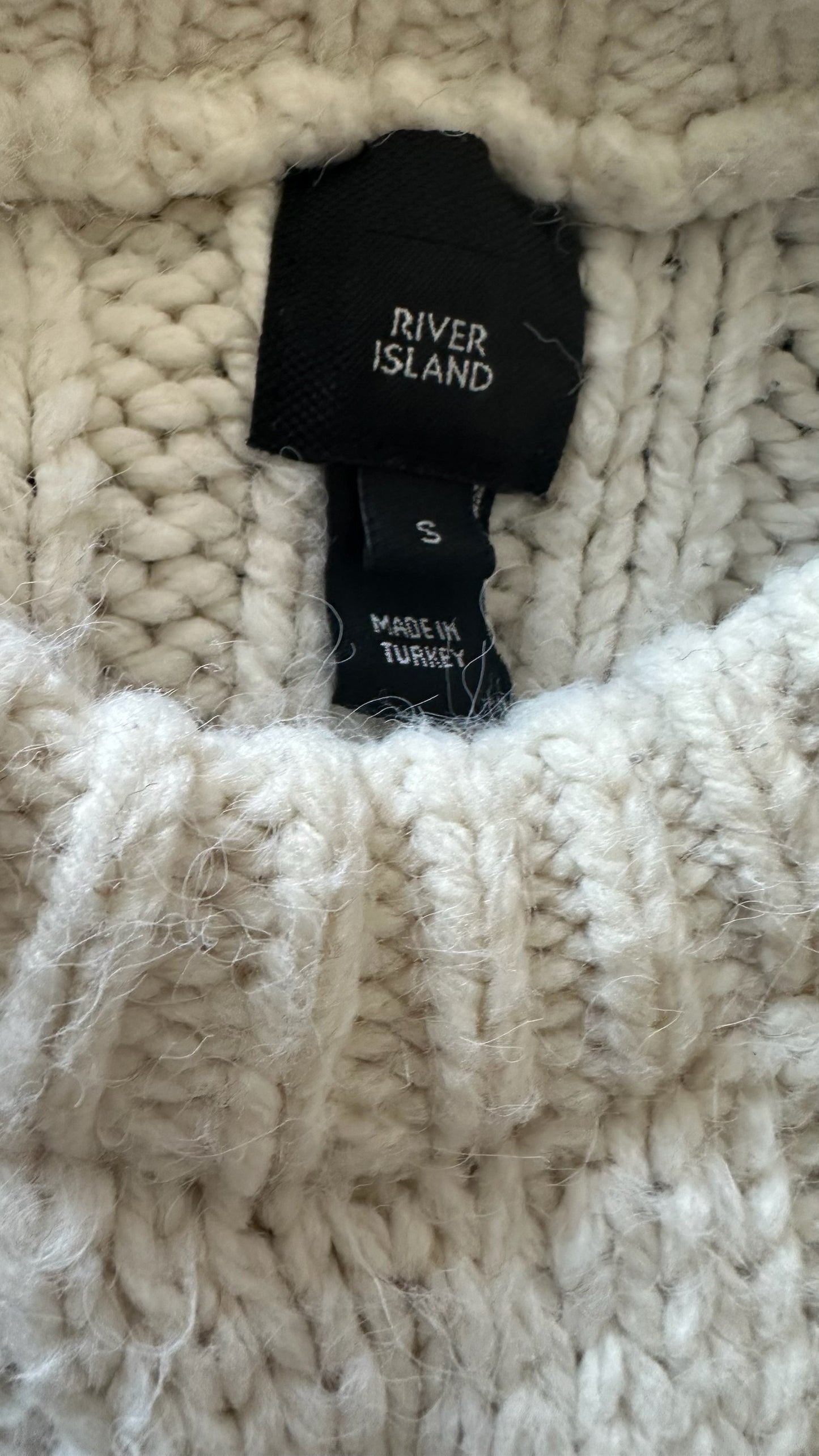 River island cream lilac black chunky knit oversized cable jumper small UK 8 vgc w25