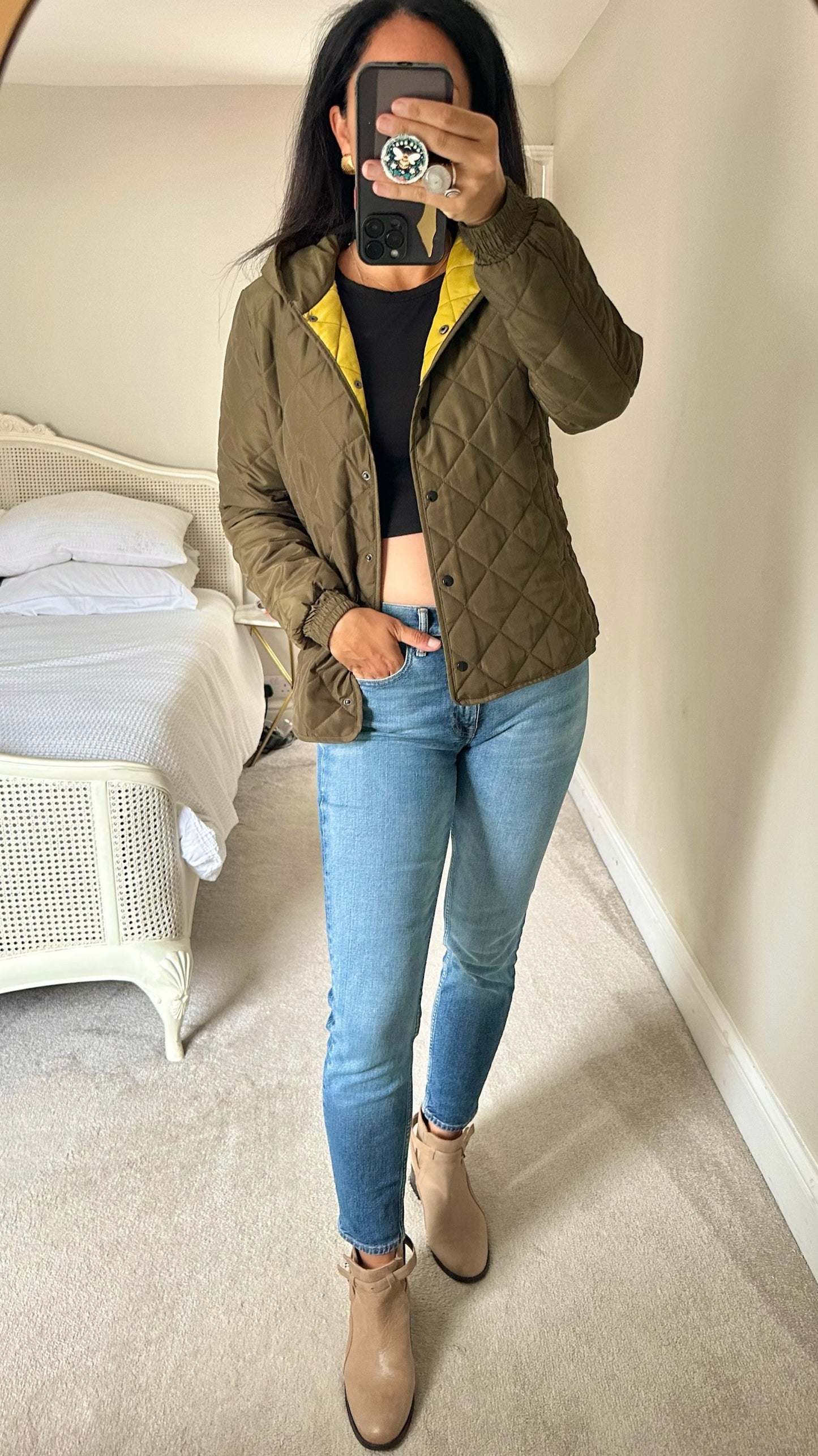 Zara olive green khaki quilted coat jacket medium UK 10 vgc w25