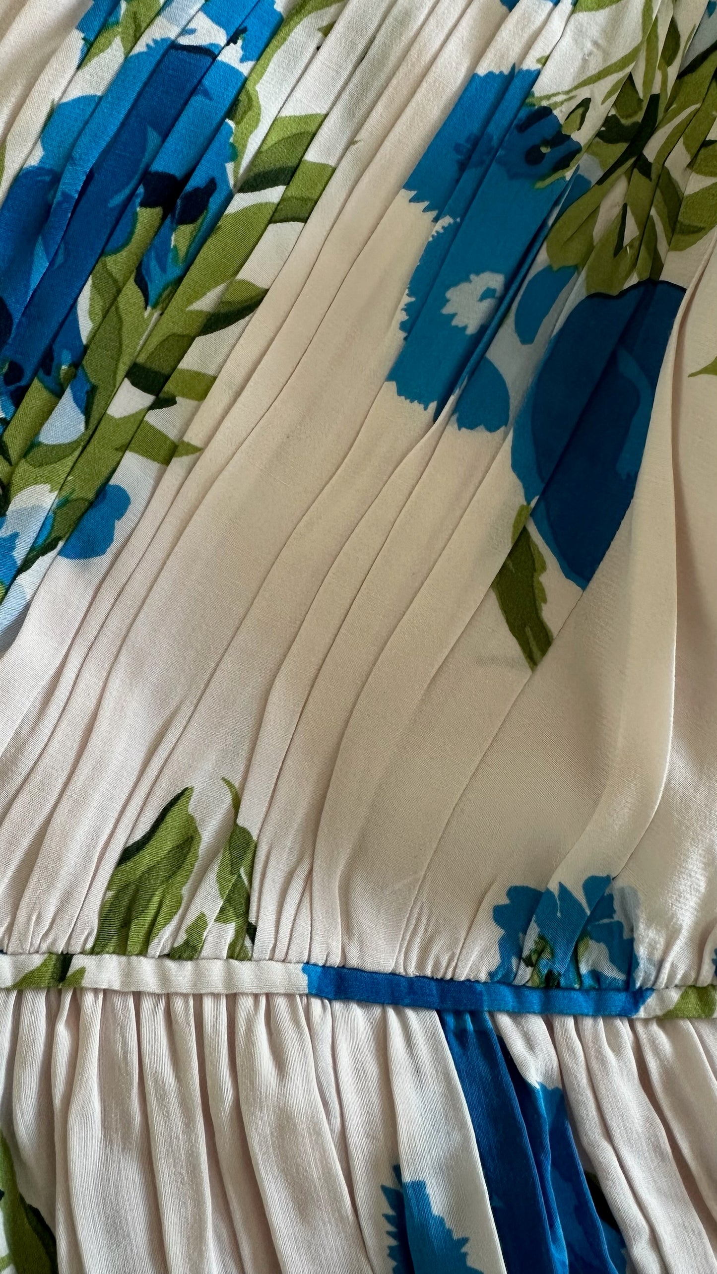 Boden cream blue wedding guest dress large UK 14 vgc