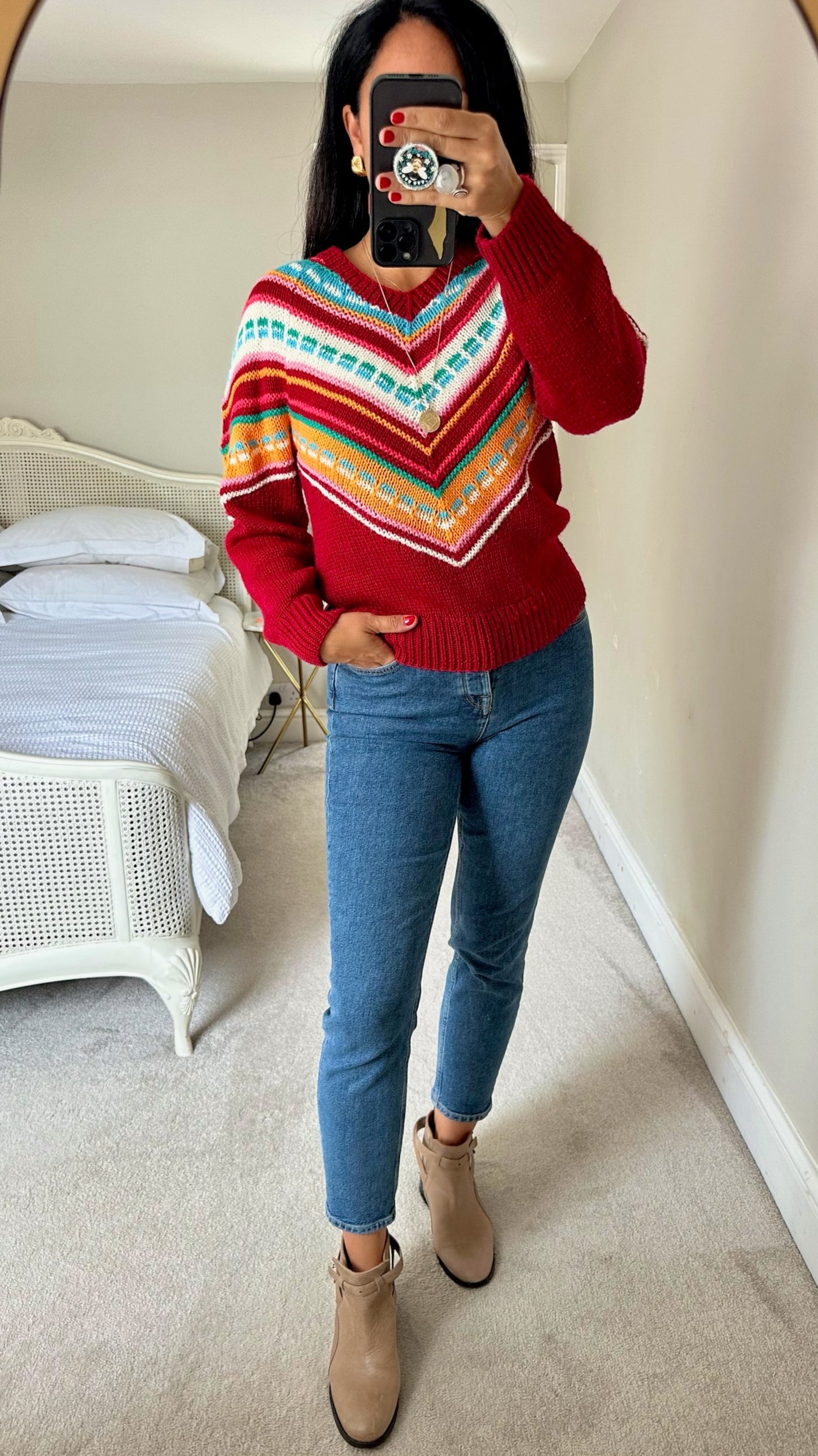 ICHI red vintage look wool blend jumper medium UK 10 vgc w25