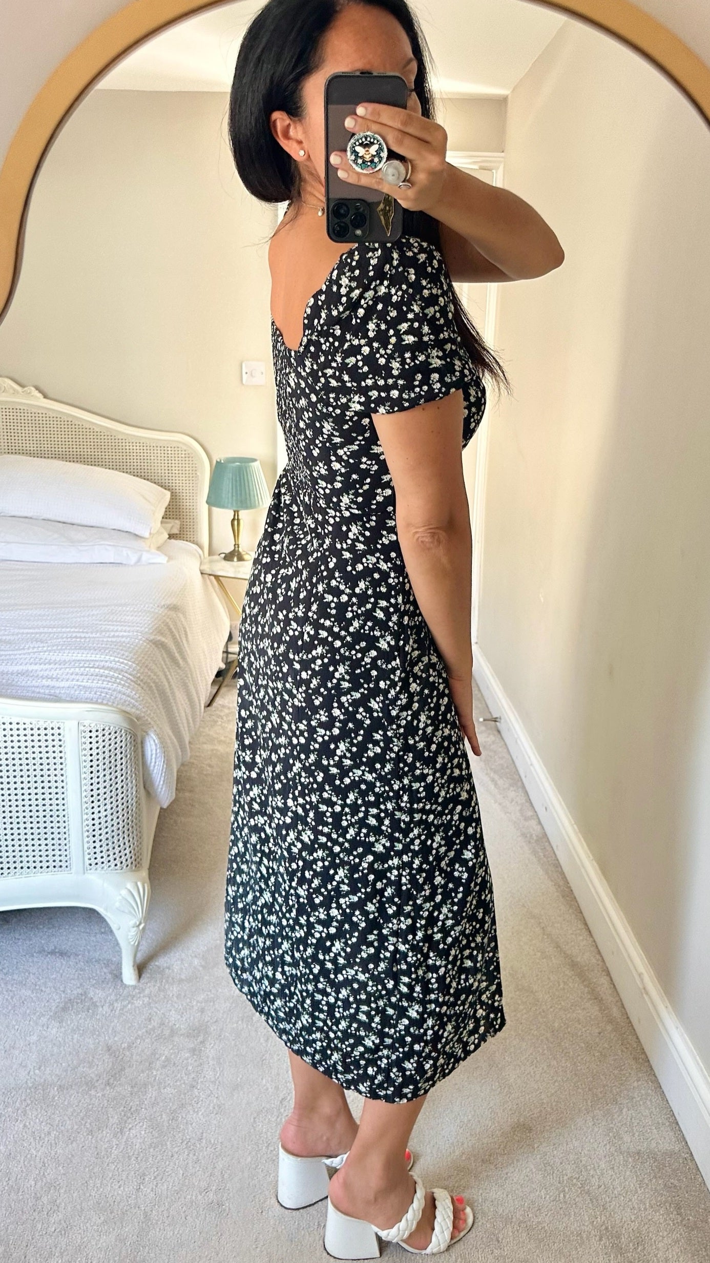 & other stories black daisy print side split dress medium UK 10-12 vgc