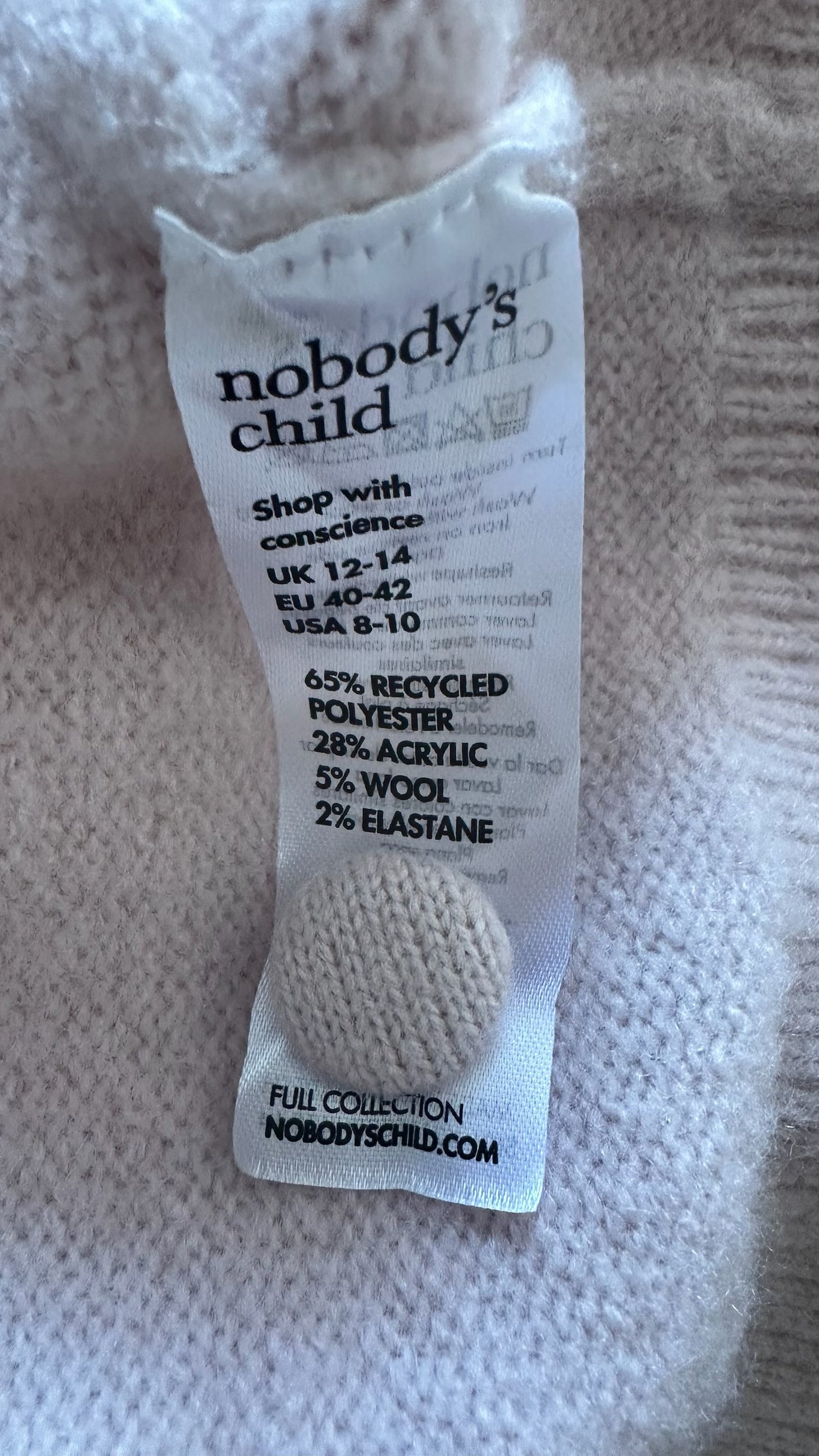 Nobody's child soft pink knitted cardigan large UK 14 vgc w25