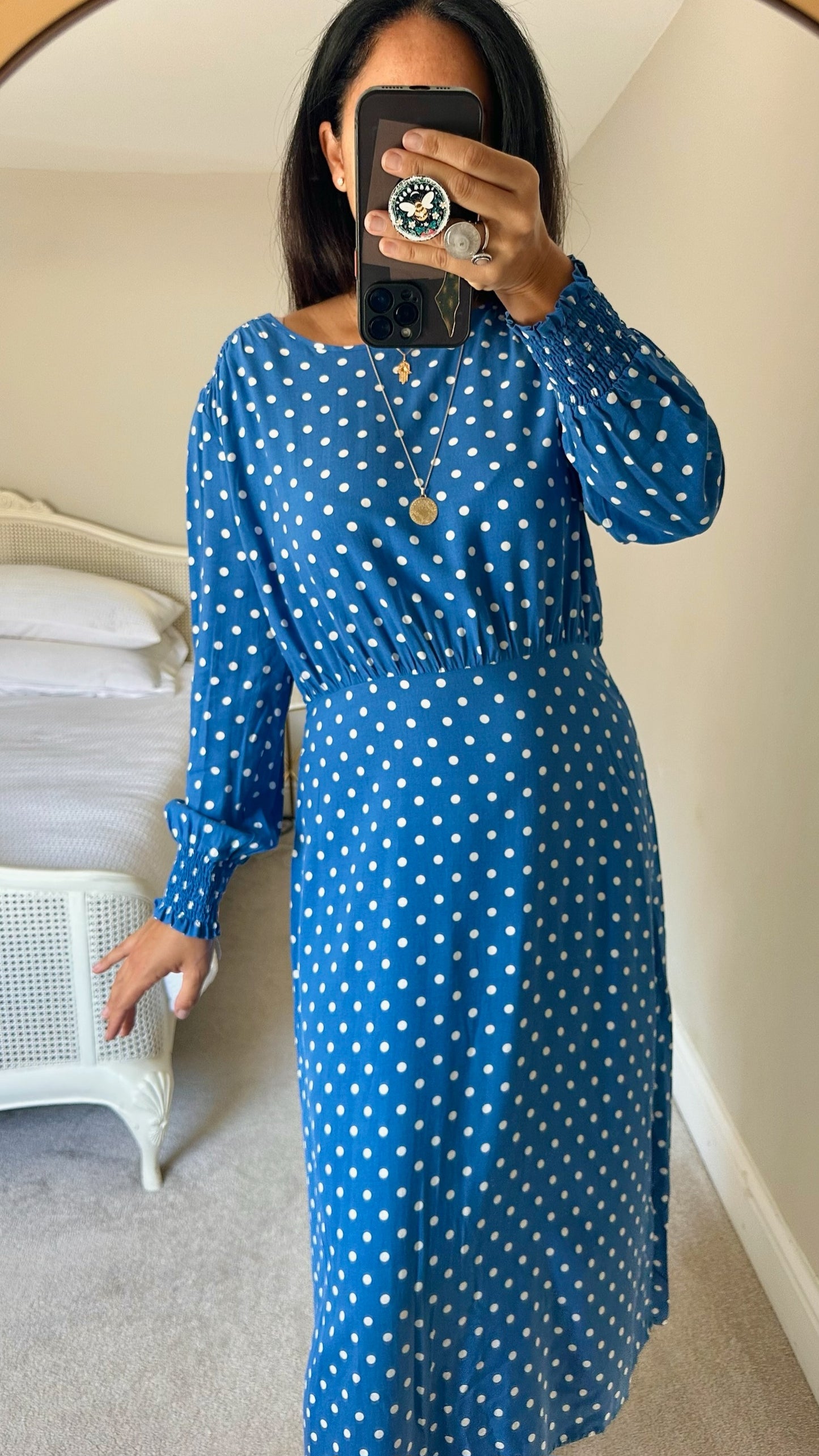 Albaray bright blue white polka dot midi dress extra large UK 14 vgc w25