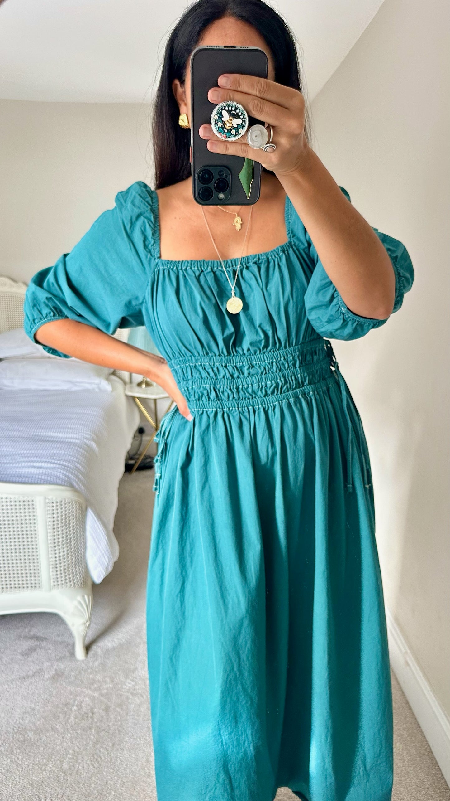 Nobody's child teal blue shirred bust long midi dress extra large UK 14 vgc w25