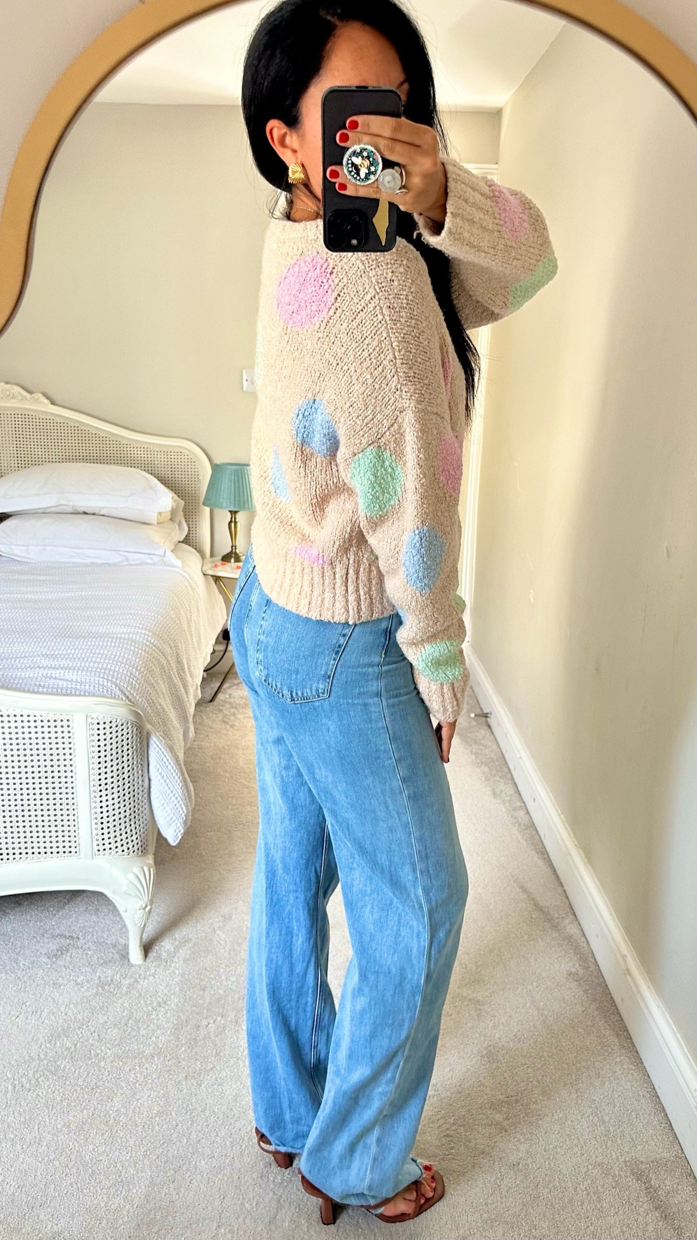 & other stories beige pink polka dot wool blend knitted jumper large UK 12 vgc w25