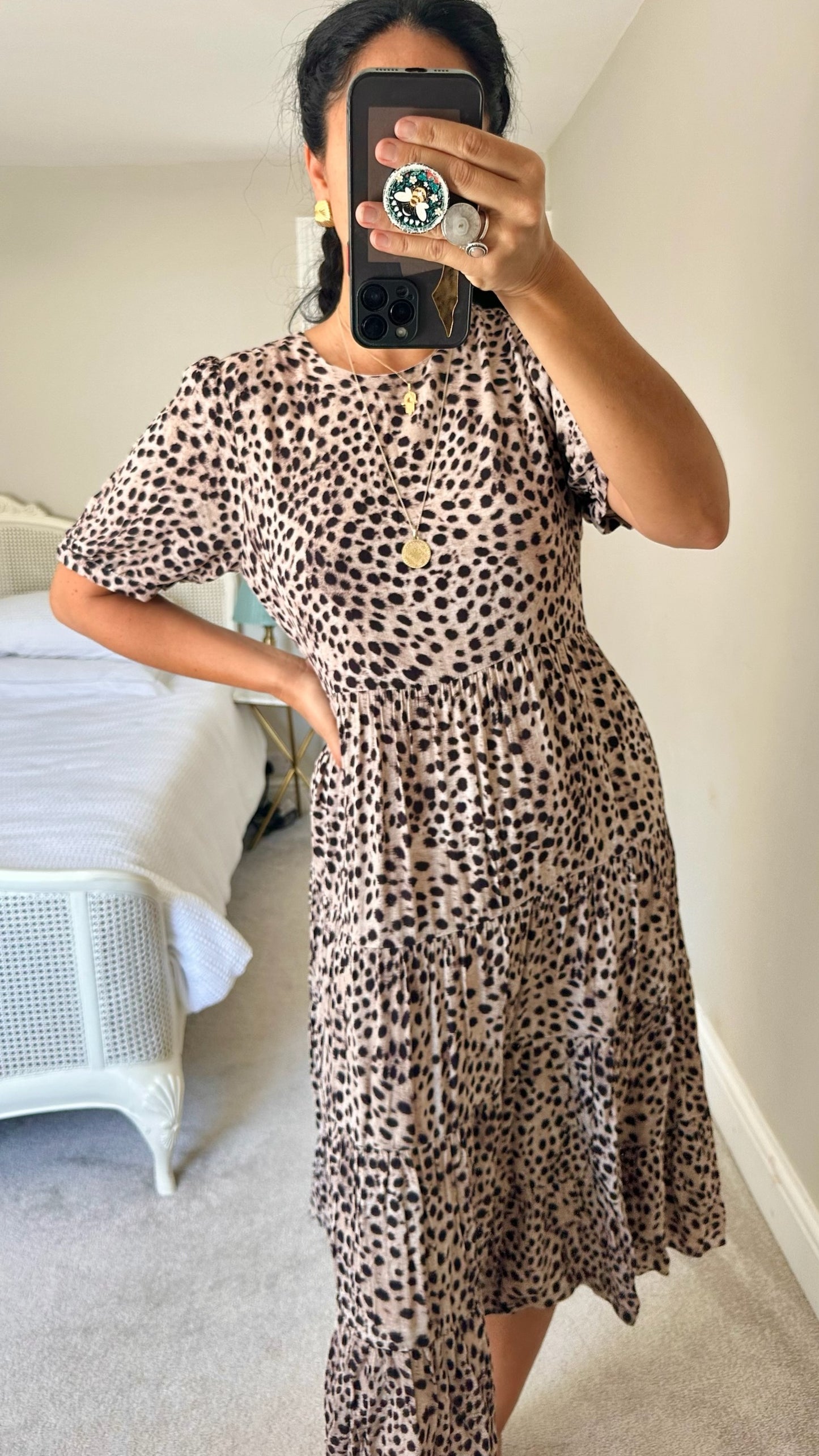 Forever new brown beige animal leopard print tiered dress extra large UK 12-14 vgc w25