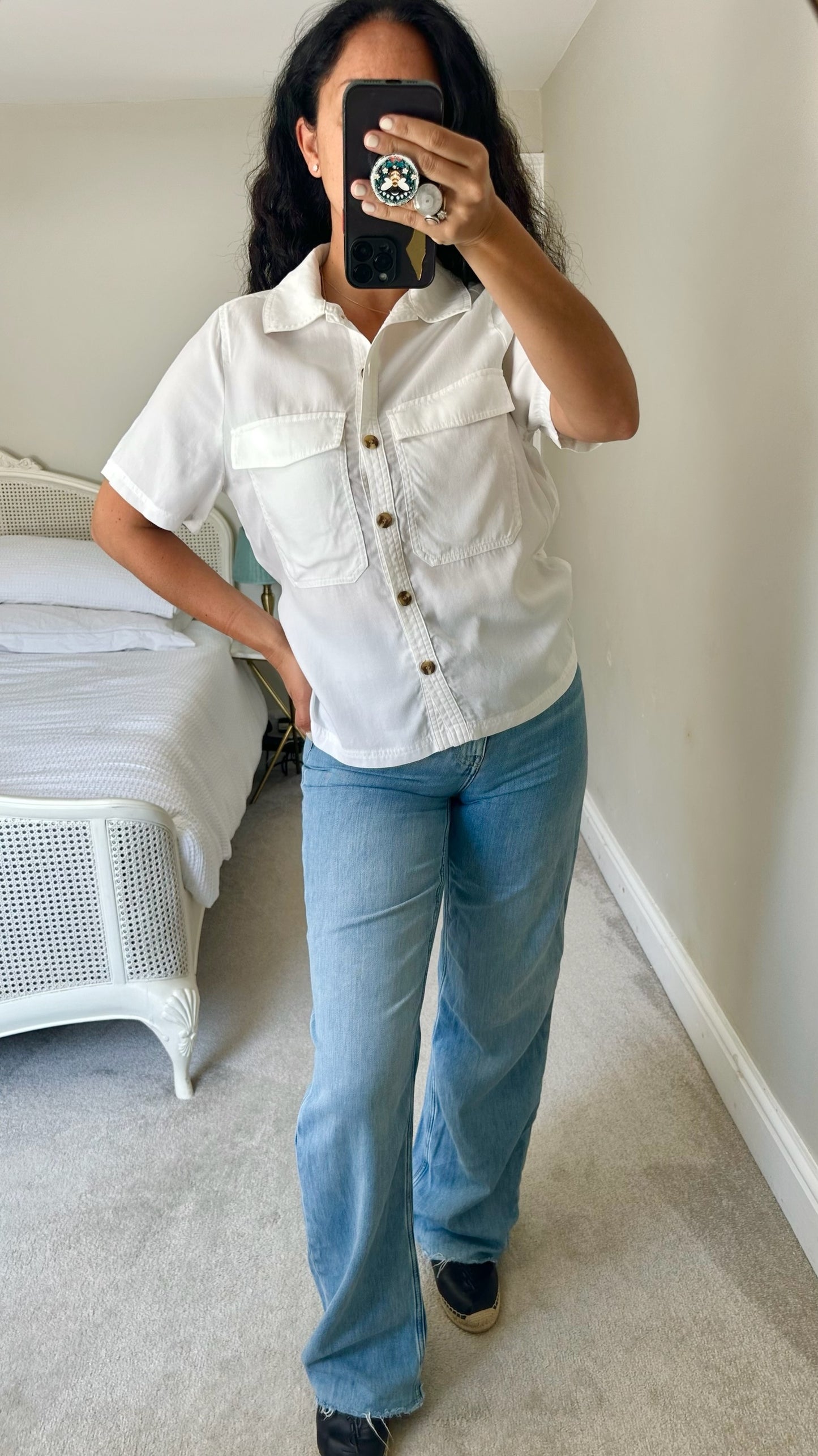 & other stories white utility button up shirt top large extra large UK 12-14 vgc