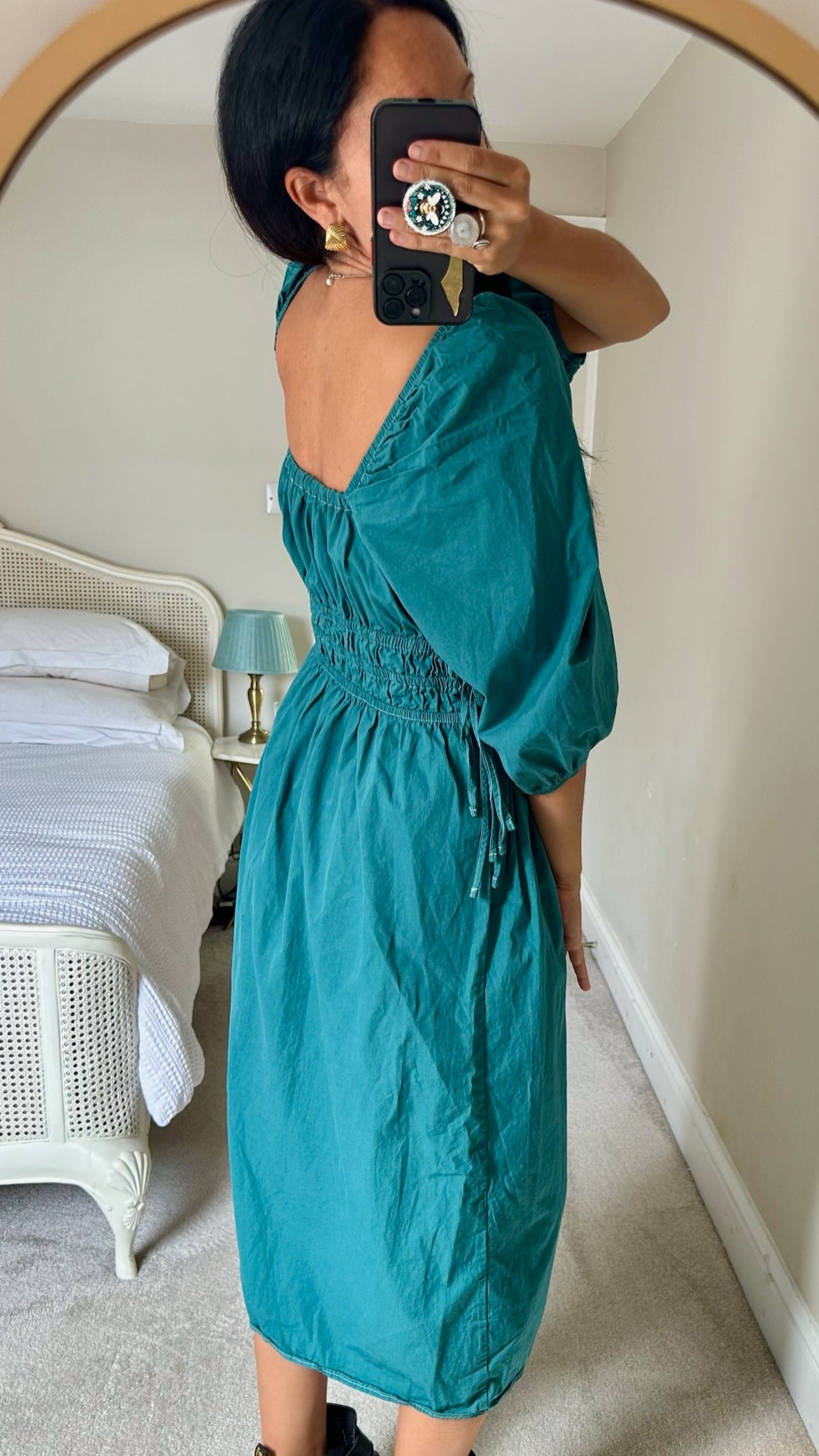 Nobody's child teal blue shirred bust long midi dress extra large UK 14 vgc w25