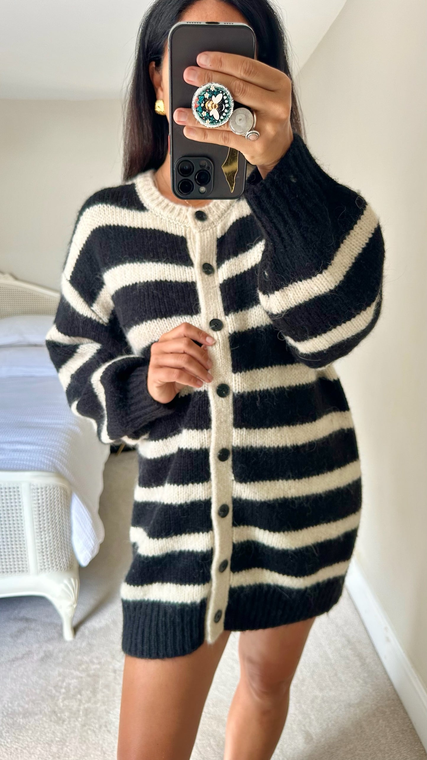 Zara black cream alpaca wool blend knitted cardigan dress medium UK 10-12 vgc w25