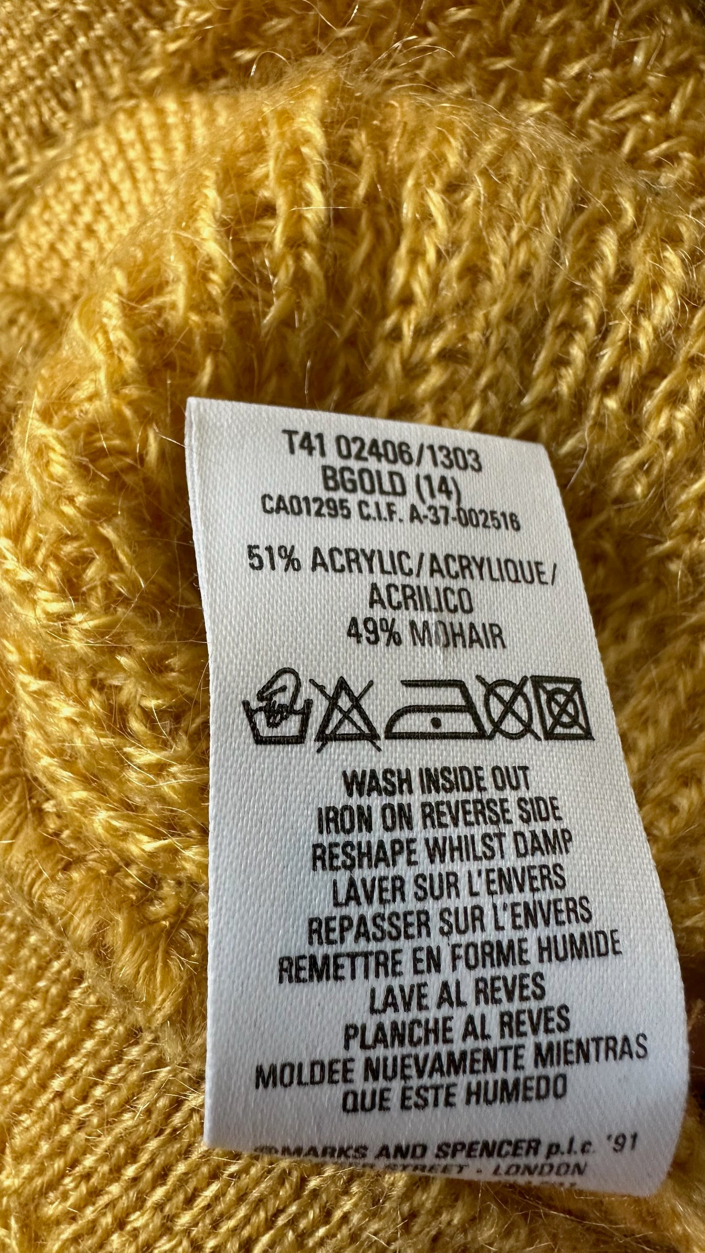 Marks & Spencer vintage mustard yellow mohair blend cardigan dress large UK 12 vgc w25