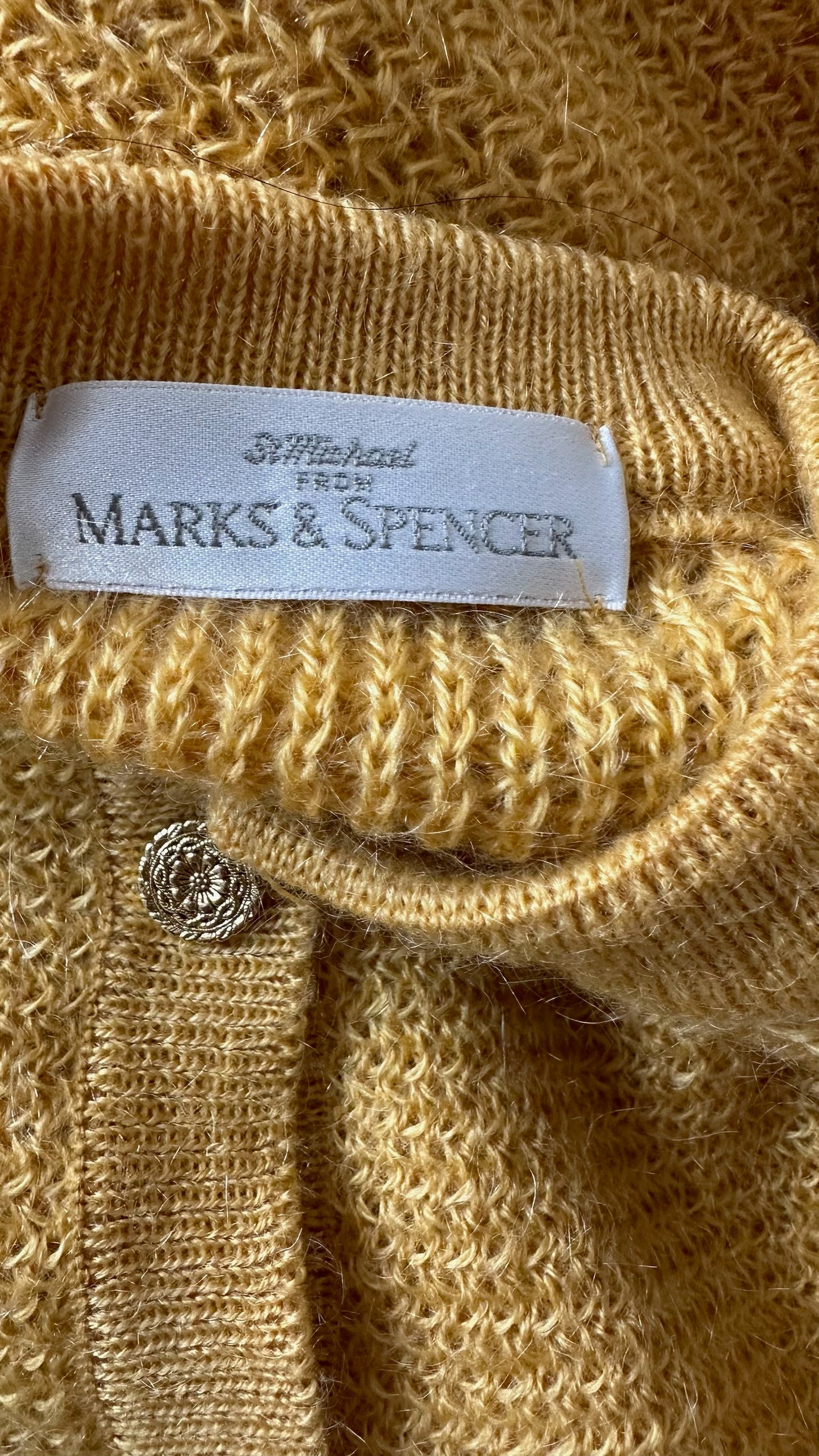 Marks & Spencer vintage mustard yellow mohair blend cardigan dress large UK 12 vgc w25