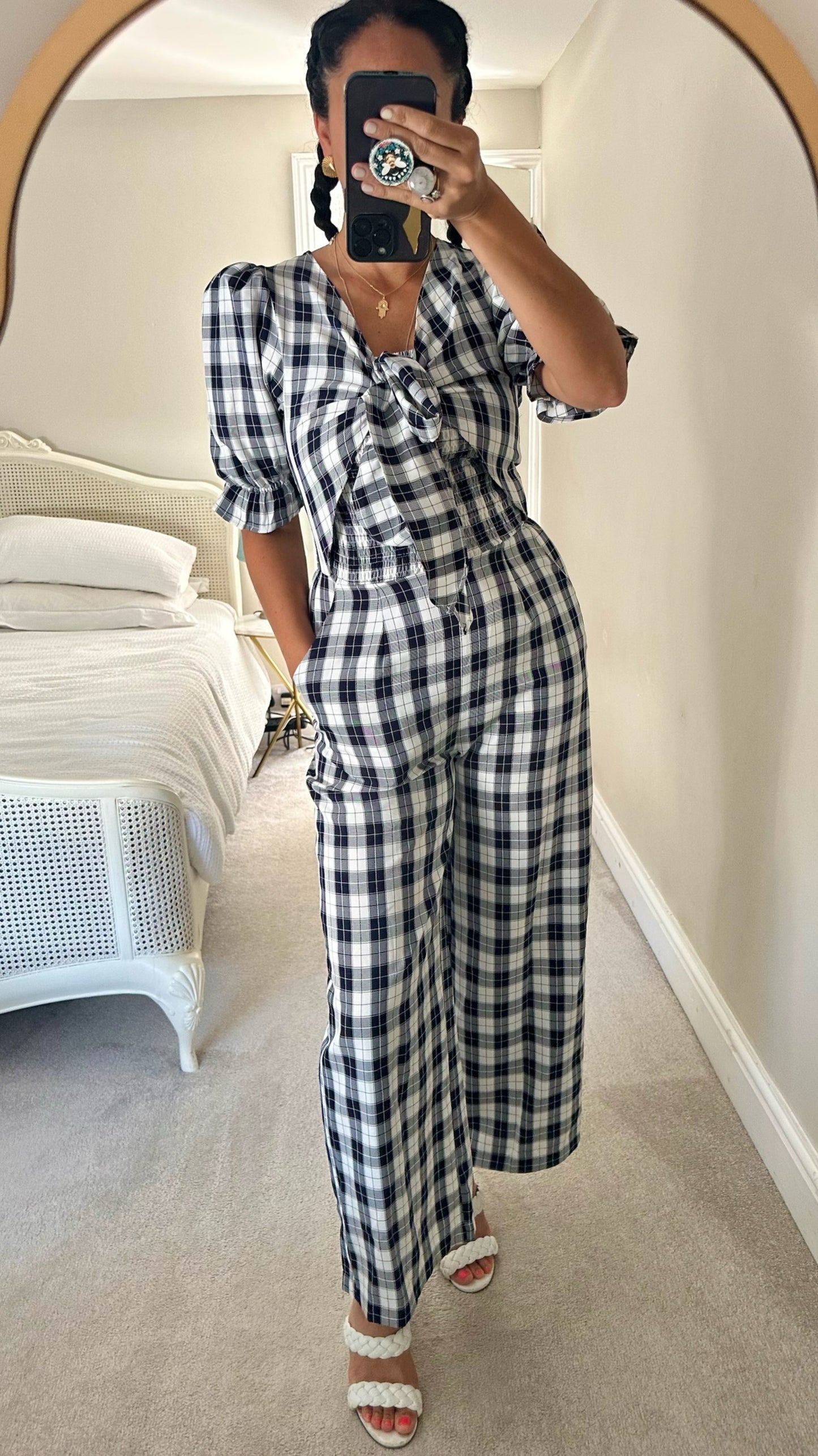 Somerset by Alice Temperley navy blue and white gingham check jumpsuit playsuit small medium UK 8-10 vgc