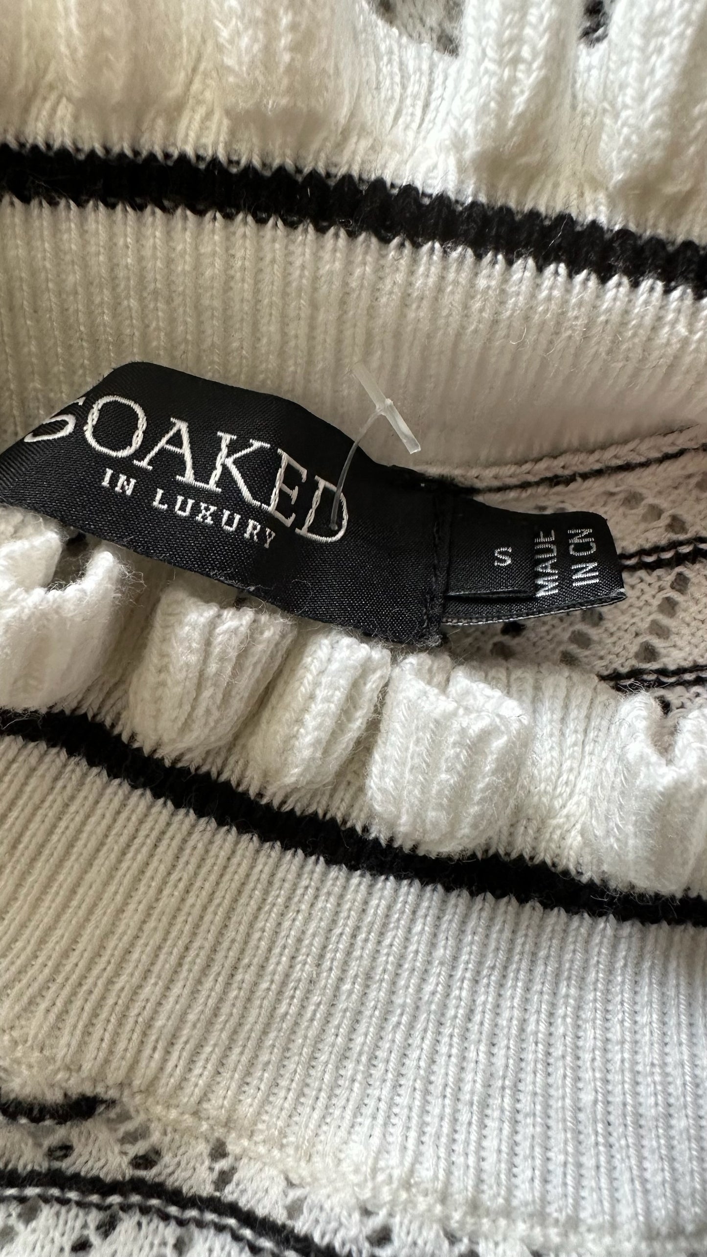 Soaked in luxury white black stripe knitted jumper top small UK 8-10 vgc w25